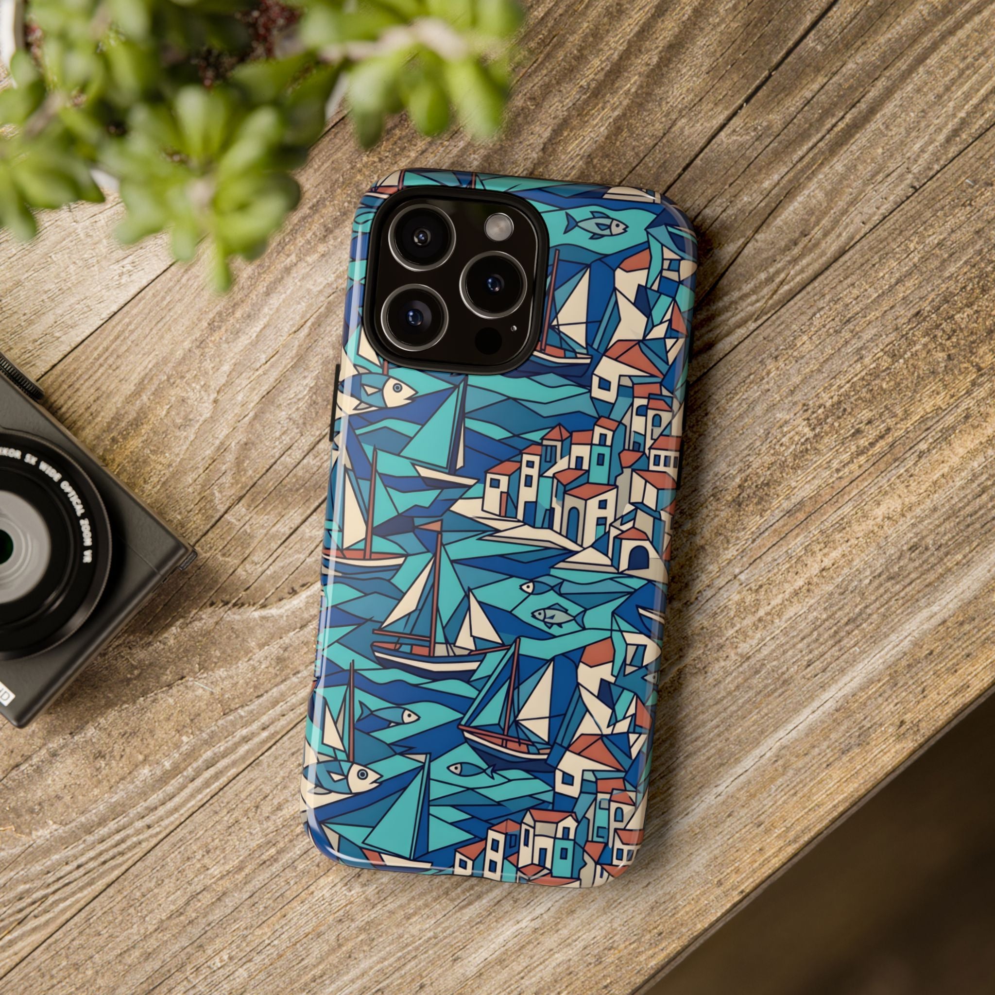 Abstract Cubist Nautical Tough Phone Case | Coastal Sailboat Art Aesthetic