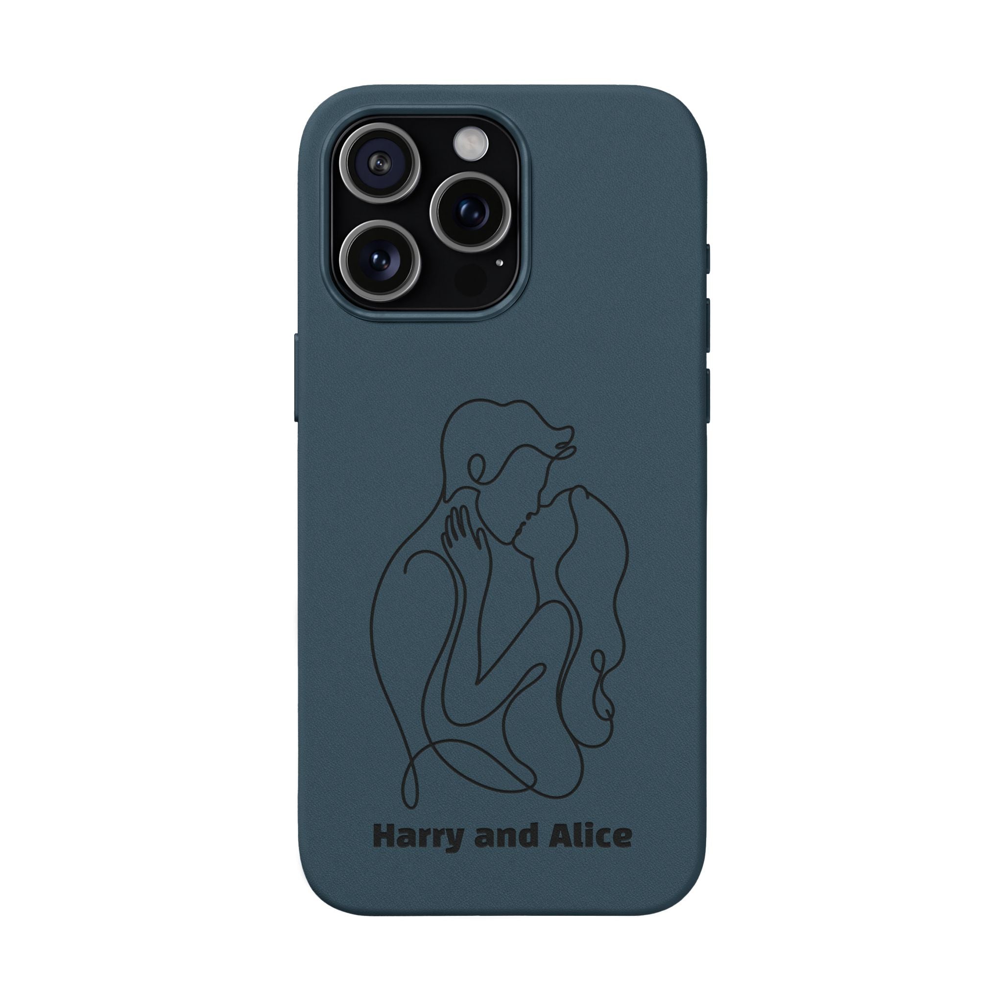 Personalized PU Leather Phone Case — Minimal Couple Line Art Engraved (Custom Names and Design)