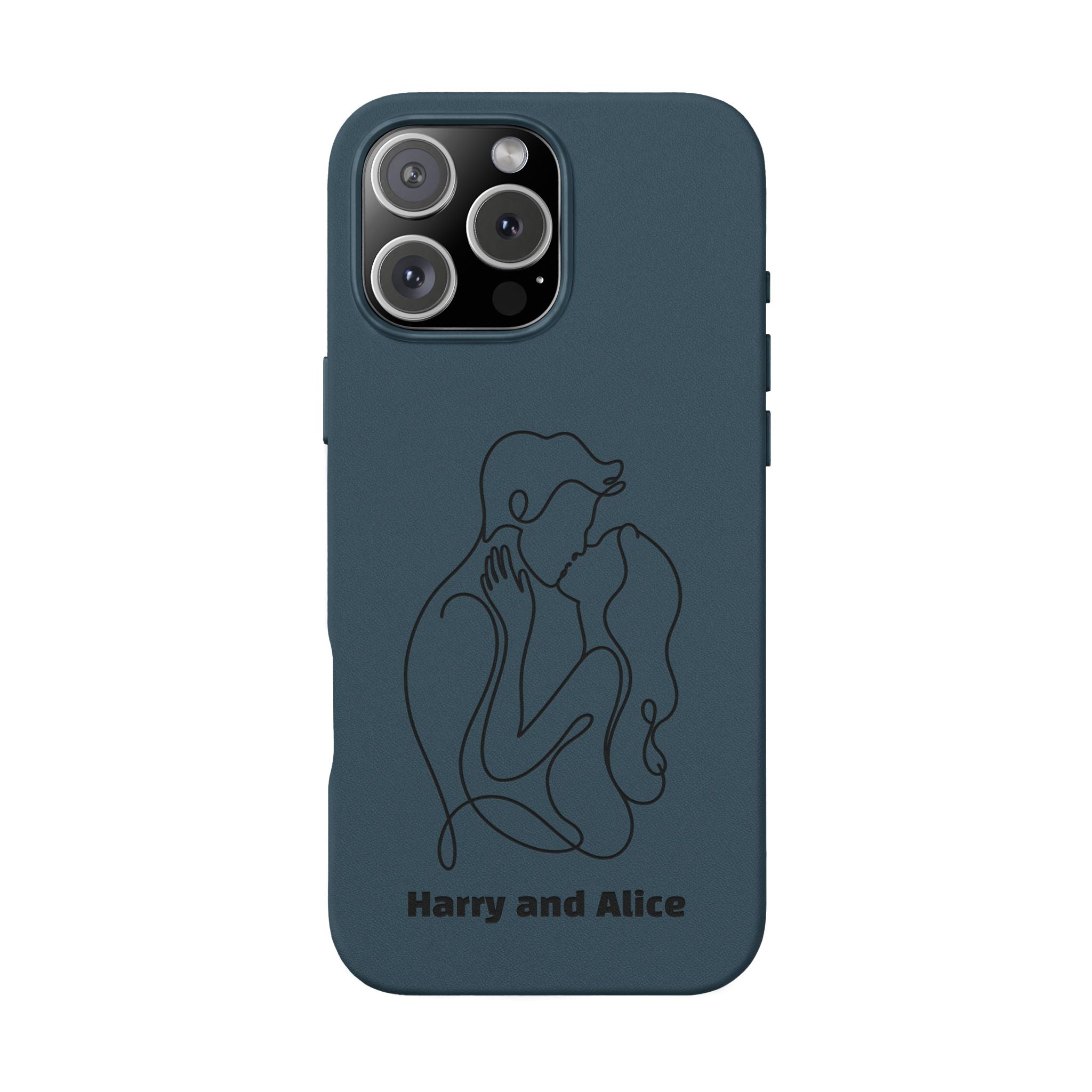 Personalized PU Leather Phone Case — Minimal Couple Line Art Engraved (Custom Names and Design)