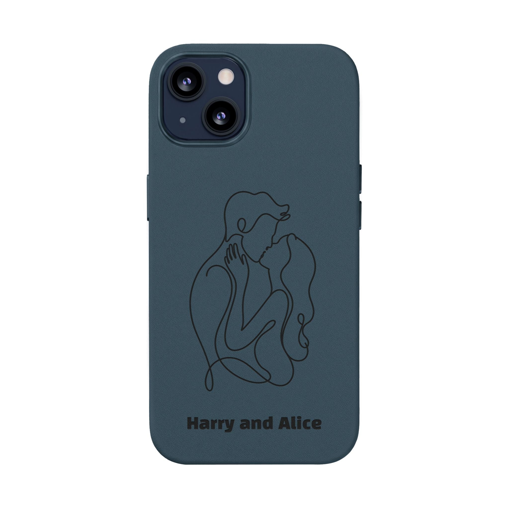 Personalized PU Leather Phone Case — Minimal Couple Line Art Engraved (Custom Names and Design)