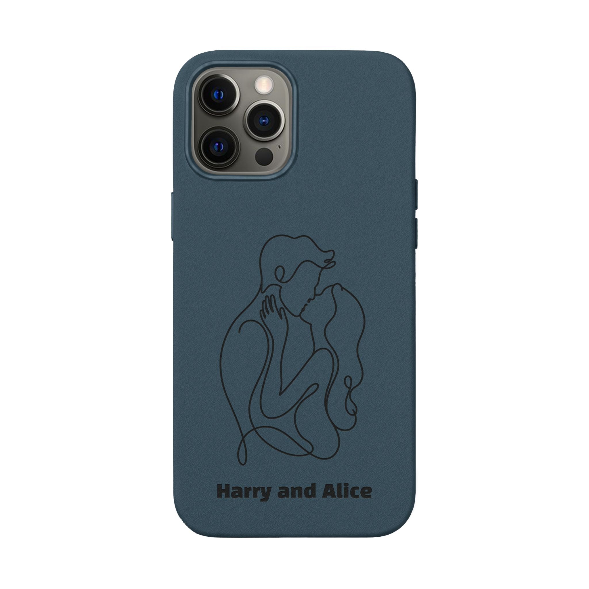 Personalized PU Leather Phone Case — Minimal Couple Line Art Engraved (Custom Names and Design)