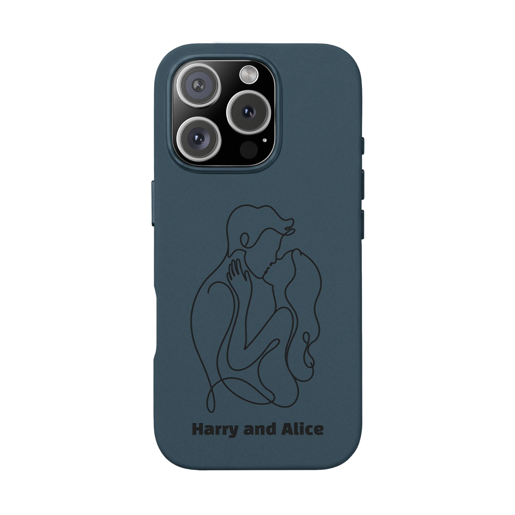 Personalized PU Leather Phone Case — Minimal Couple Line Art Engraved (Custom Names and Design)