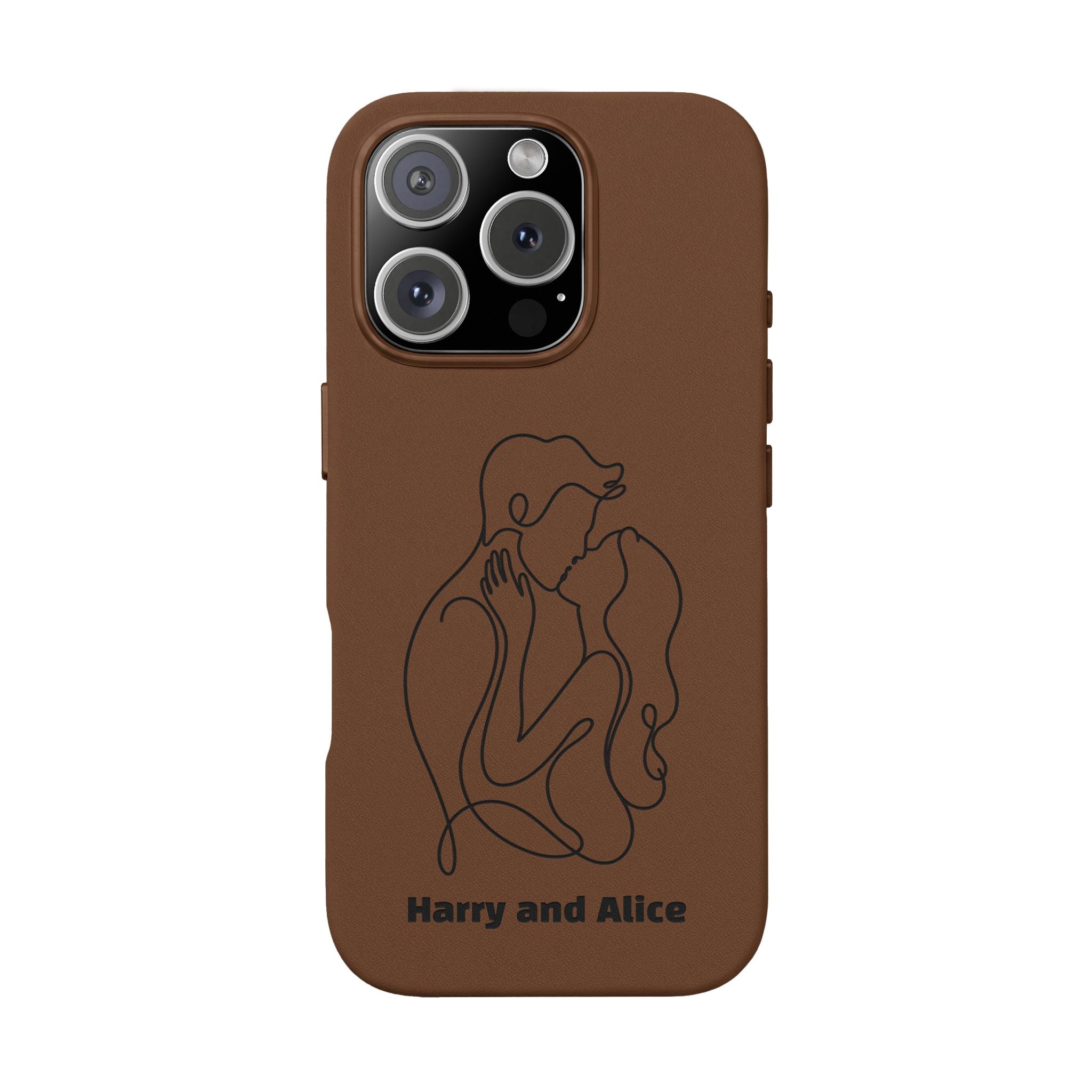 Personalized PU Leather Phone Case — Minimal Couple Line Art Engraved (Custom Names and Design)