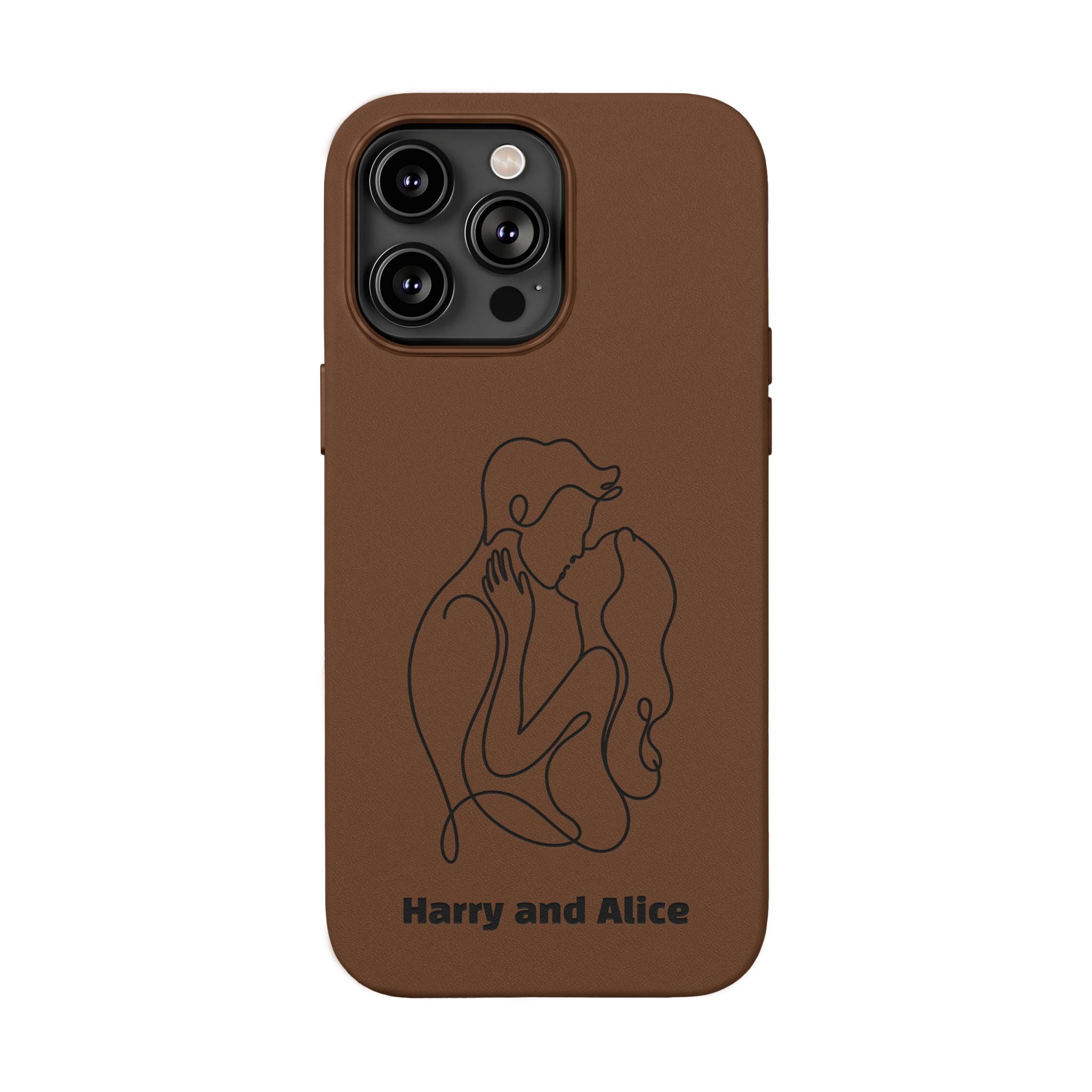Personalized PU Leather Phone Case — Minimal Couple Line Art Engraved (Custom Names and Design)