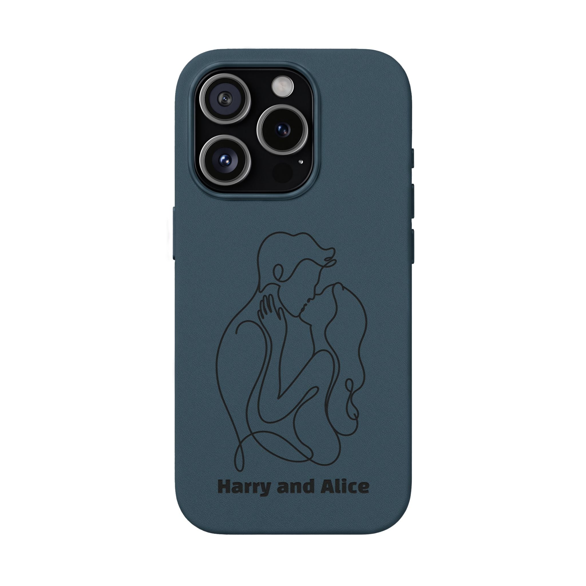 Personalized PU Leather Phone Case — Minimal Couple Line Art Engraved (Custom Names and Design)
