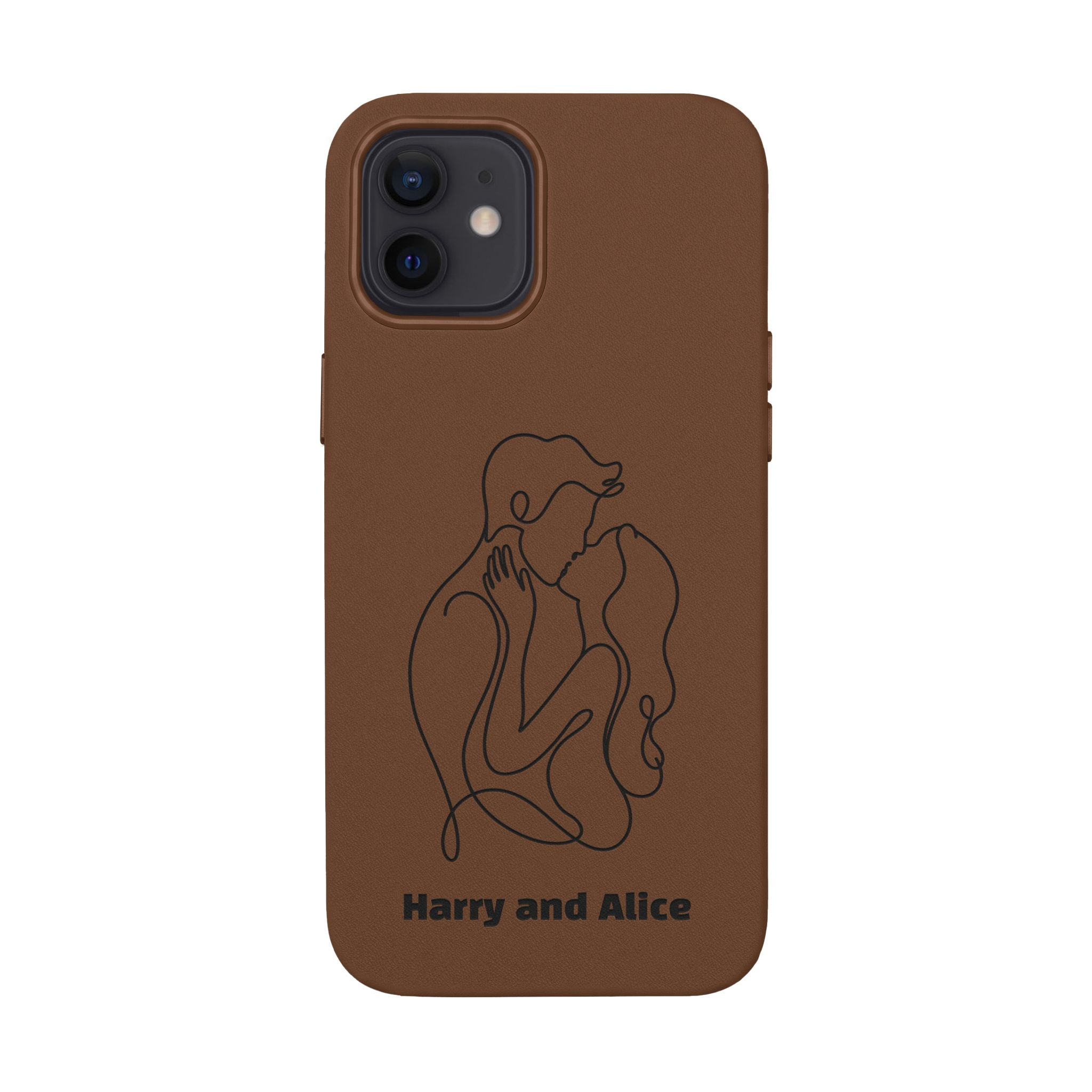 Personalized PU Leather Phone Case — Minimal Couple Line Art Engraved (Custom Names and Design)