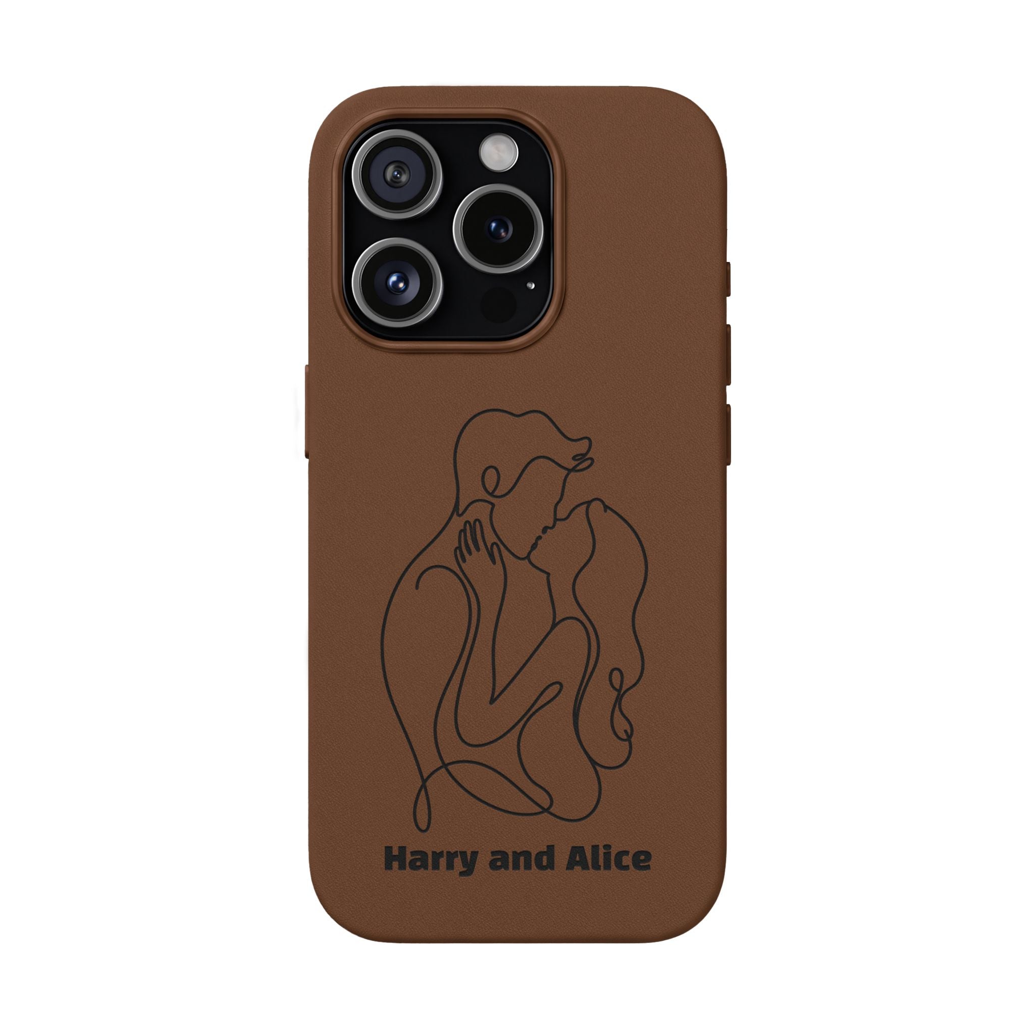 Personalized PU Leather Phone Case — Minimal Couple Line Art Engraved (Custom Names and Design)