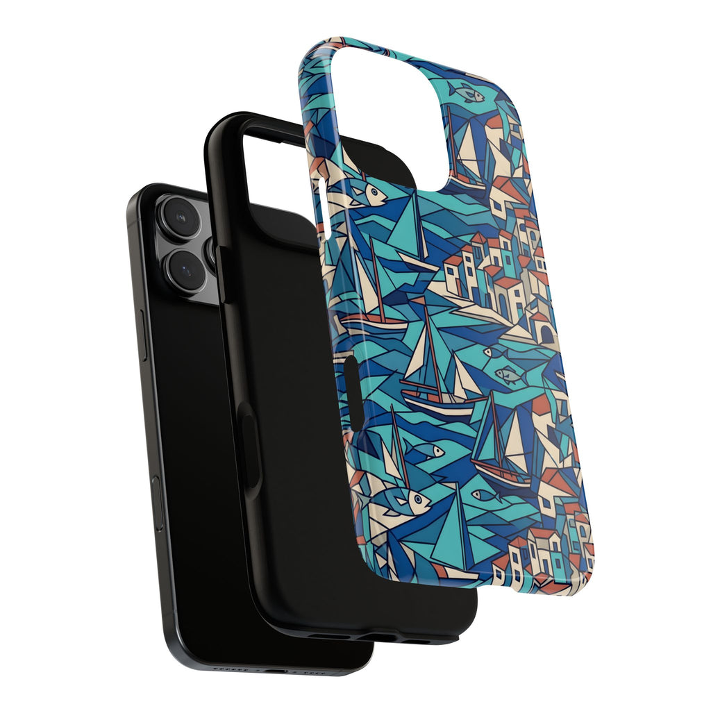 Abstract Cubist Nautical Tough Phone Case | Coastal Sailboat Art Aesthetic
