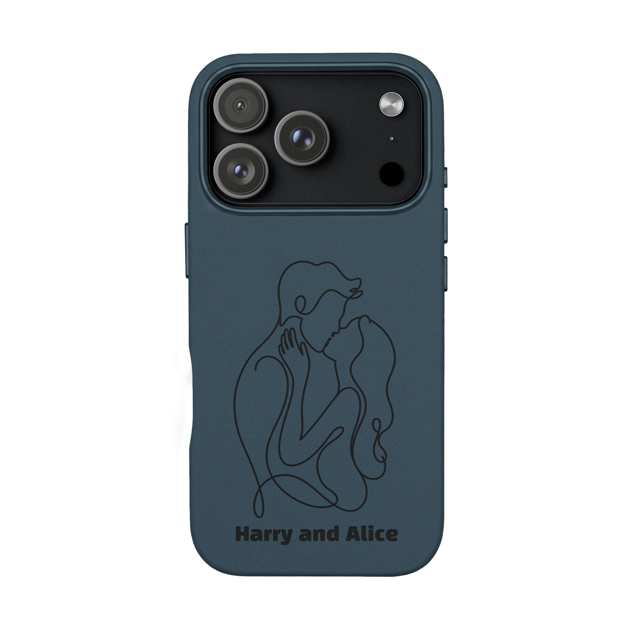 Personalized PU Leather Phone Case — Minimal Couple Line Art Engraved (Custom Names and Design)
