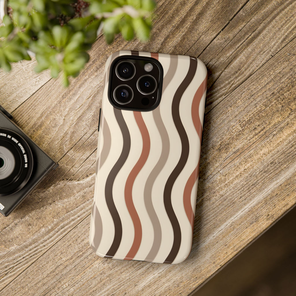 Retro Abstract Wave Tough Phone Case | Warm Neutral Aesthetic