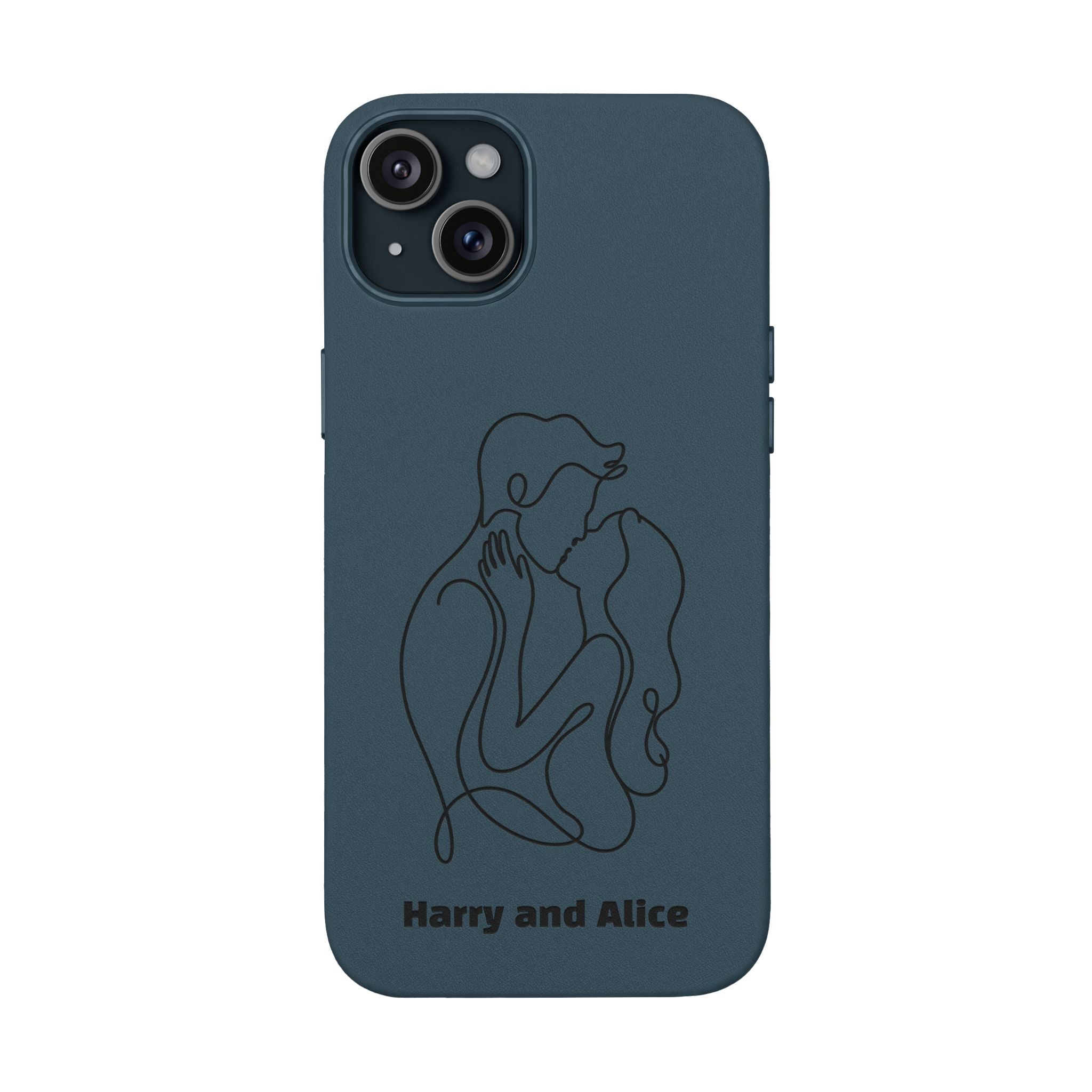 Personalized PU Leather Phone Case — Minimal Couple Line Art Engraved (Custom Names and Design)