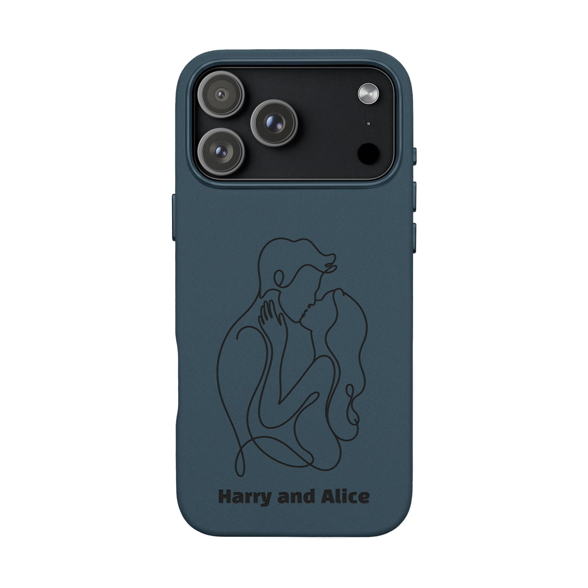 Personalized PU Leather Phone Case — Minimal Couple Line Art Engraved (Custom Names and Design)