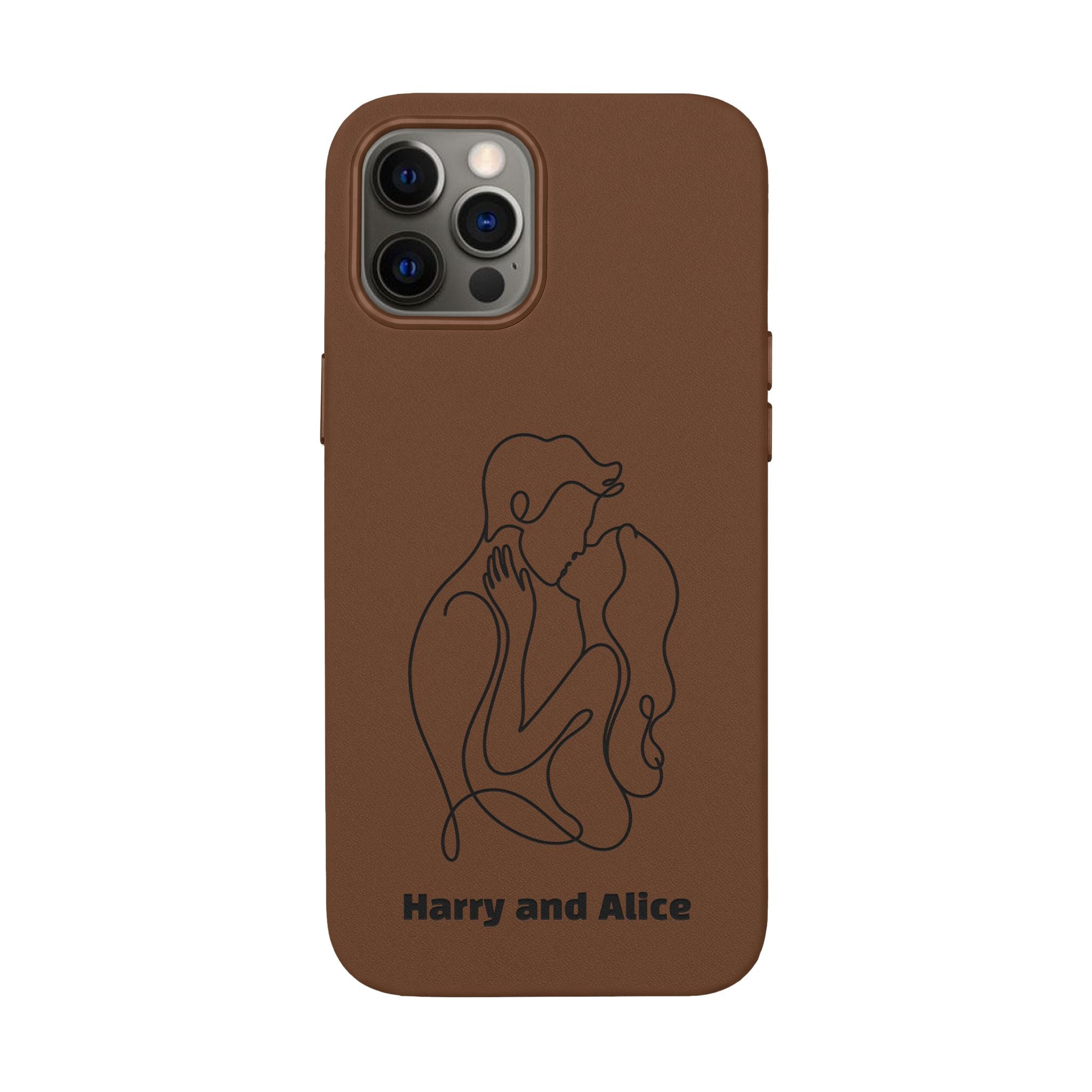 Personalized PU Leather Phone Case — Minimal Couple Line Art Engraved (Custom Names and Design)