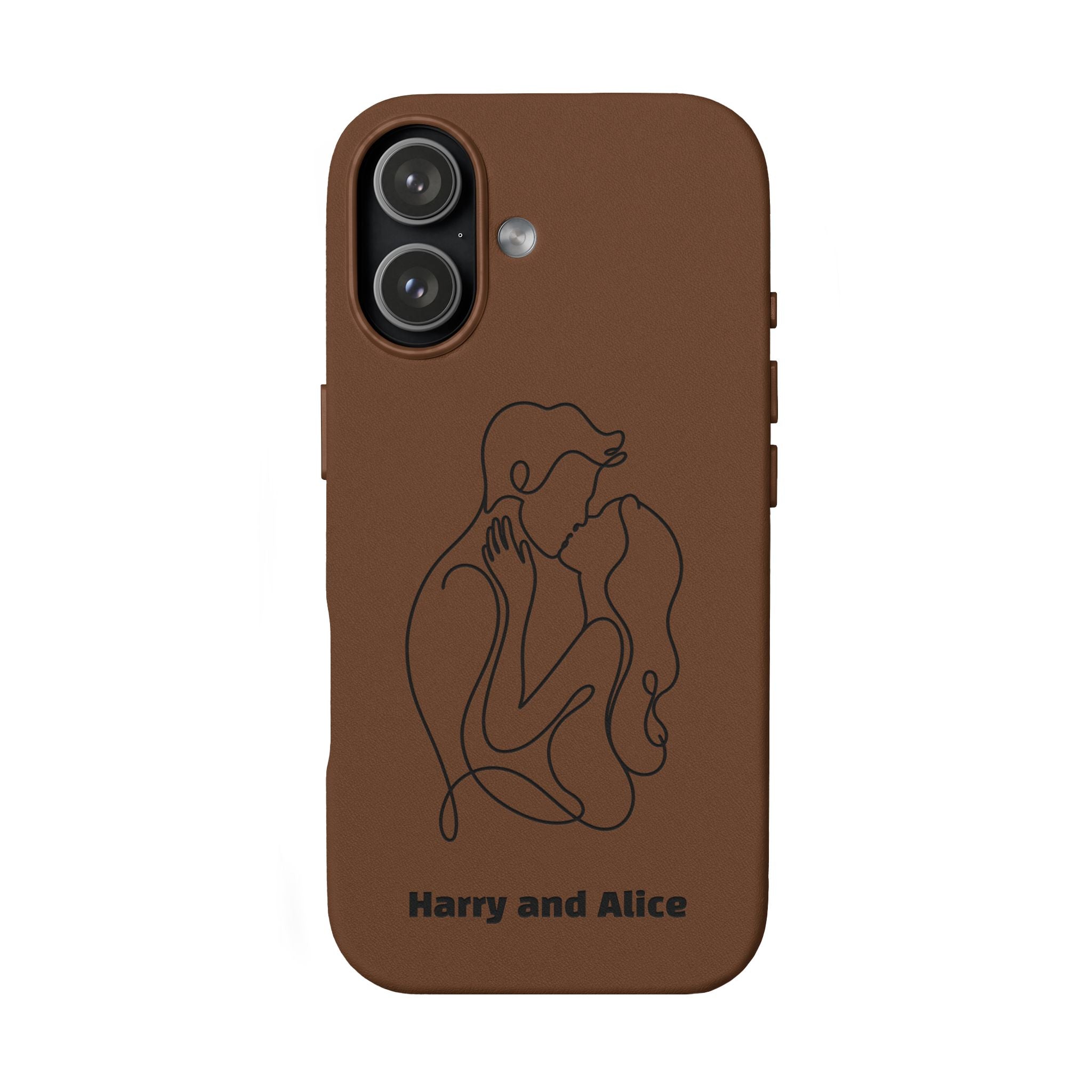 Personalized PU Leather Phone Case — Minimal Couple Line Art Engraved (Custom Names and Design)