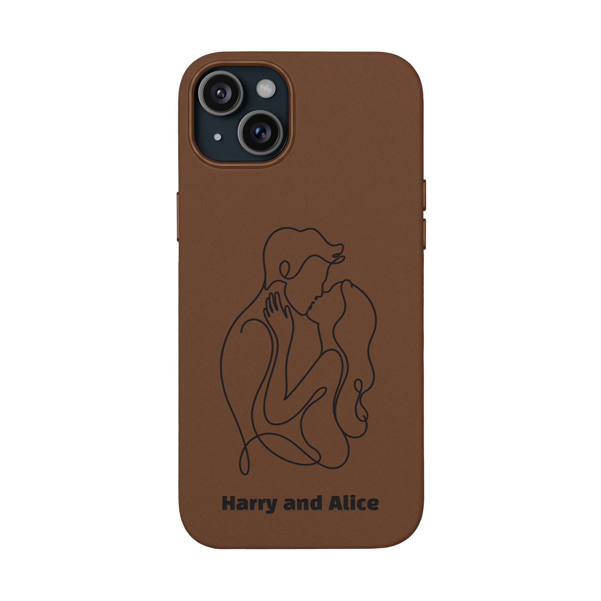 Personalized PU Leather Phone Case — Minimal Couple Line Art Engraved (Custom Names and Design)