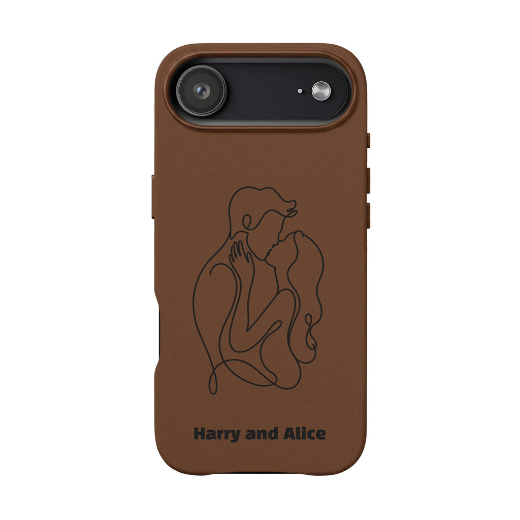 Personalized PU Leather Phone Case — Minimal Couple Line Art Engraved (Custom Names and Design)