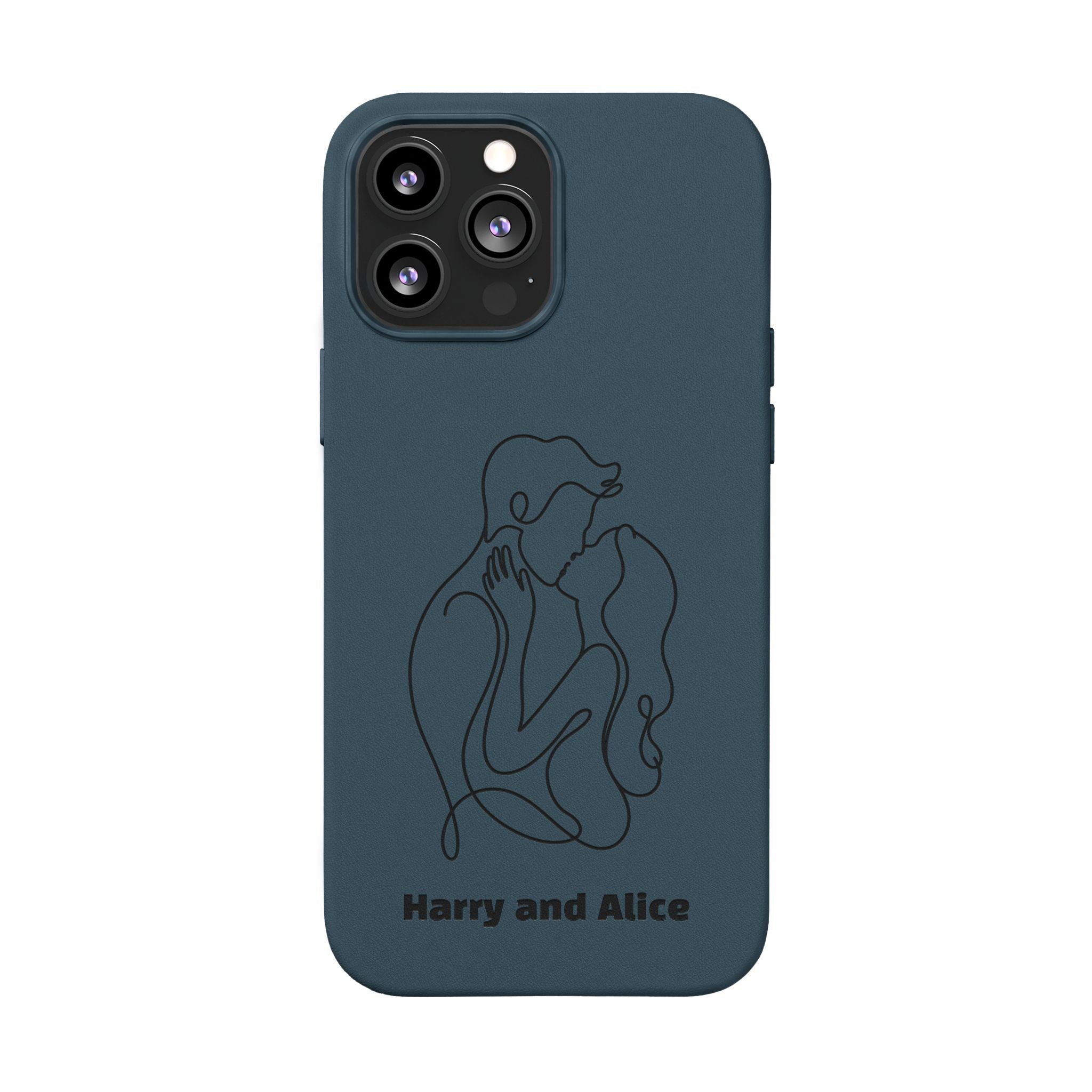 Personalized PU Leather Phone Case — Minimal Couple Line Art Engraved (Custom Names and Design)
