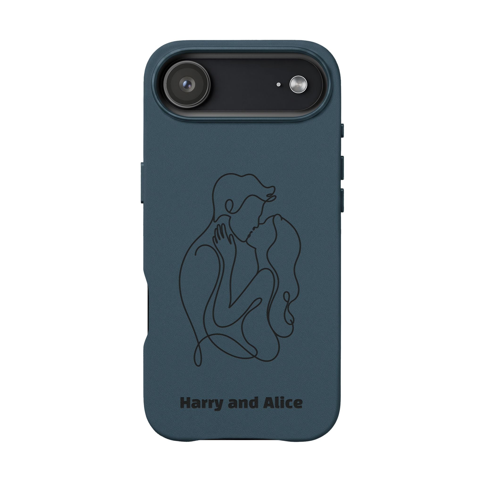Personalized PU Leather Phone Case — Minimal Couple Line Art Engraved (Custom Names and Design)