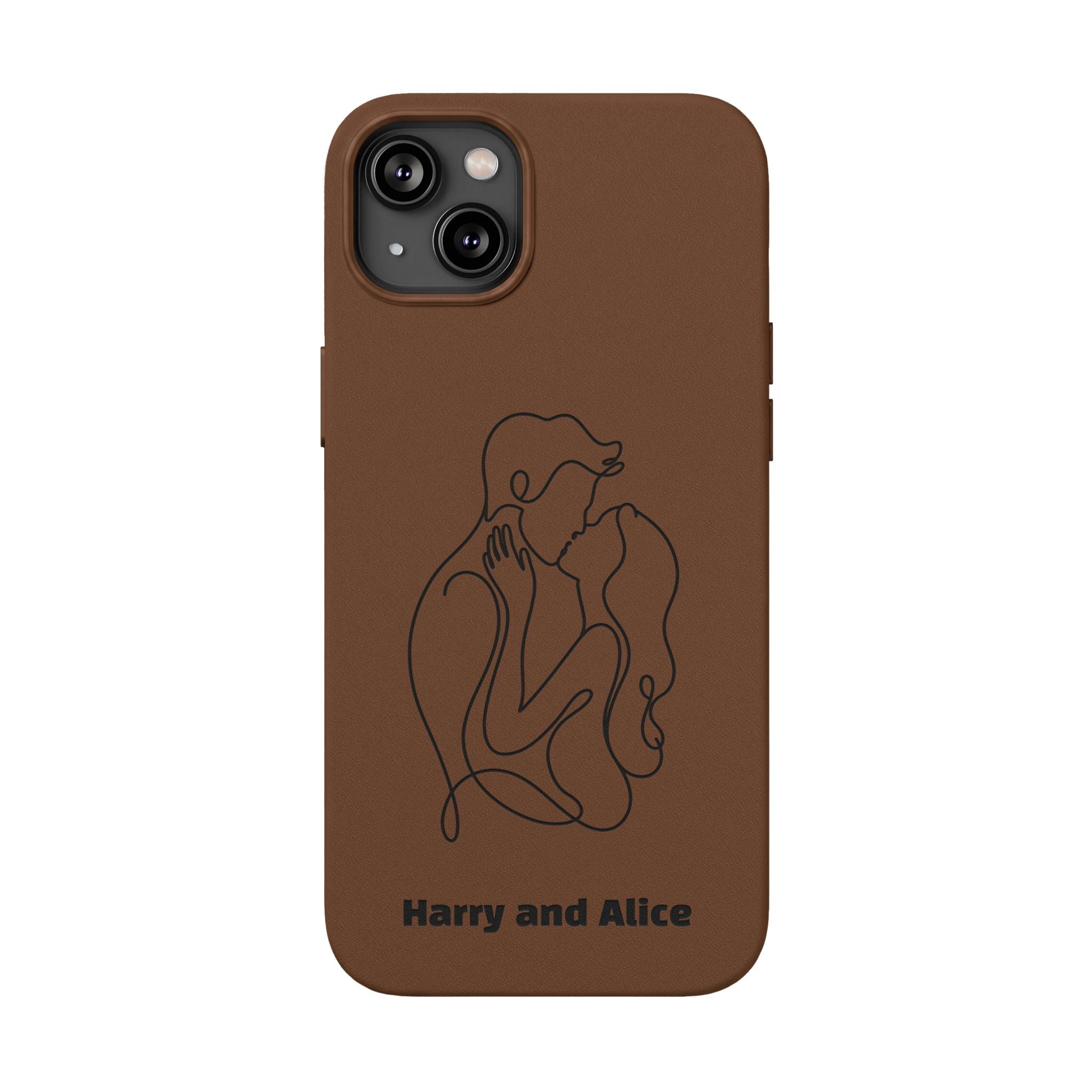 Personalized PU Leather Phone Case — Minimal Couple Line Art Engraved (Custom Names and Design)