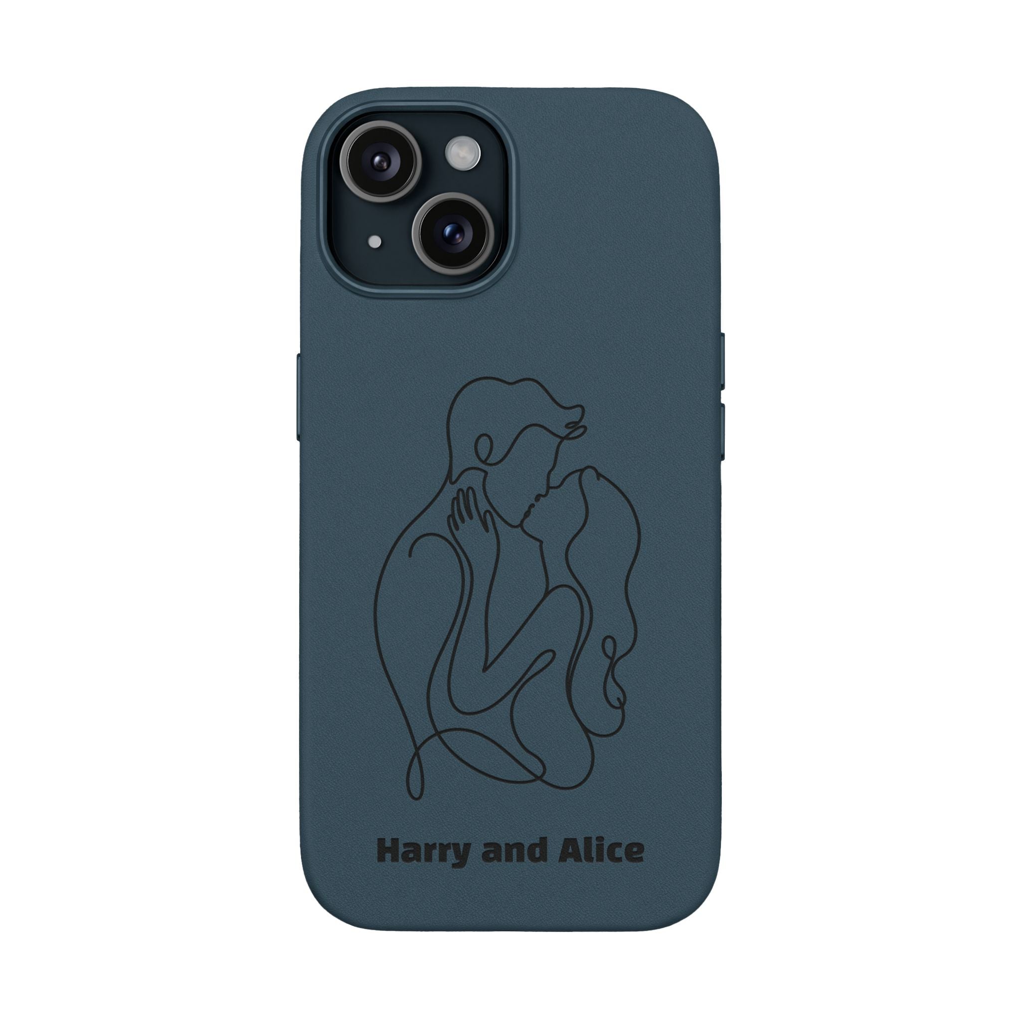Personalized PU Leather Phone Case — Minimal Couple Line Art Engraved (Custom Names and Design)