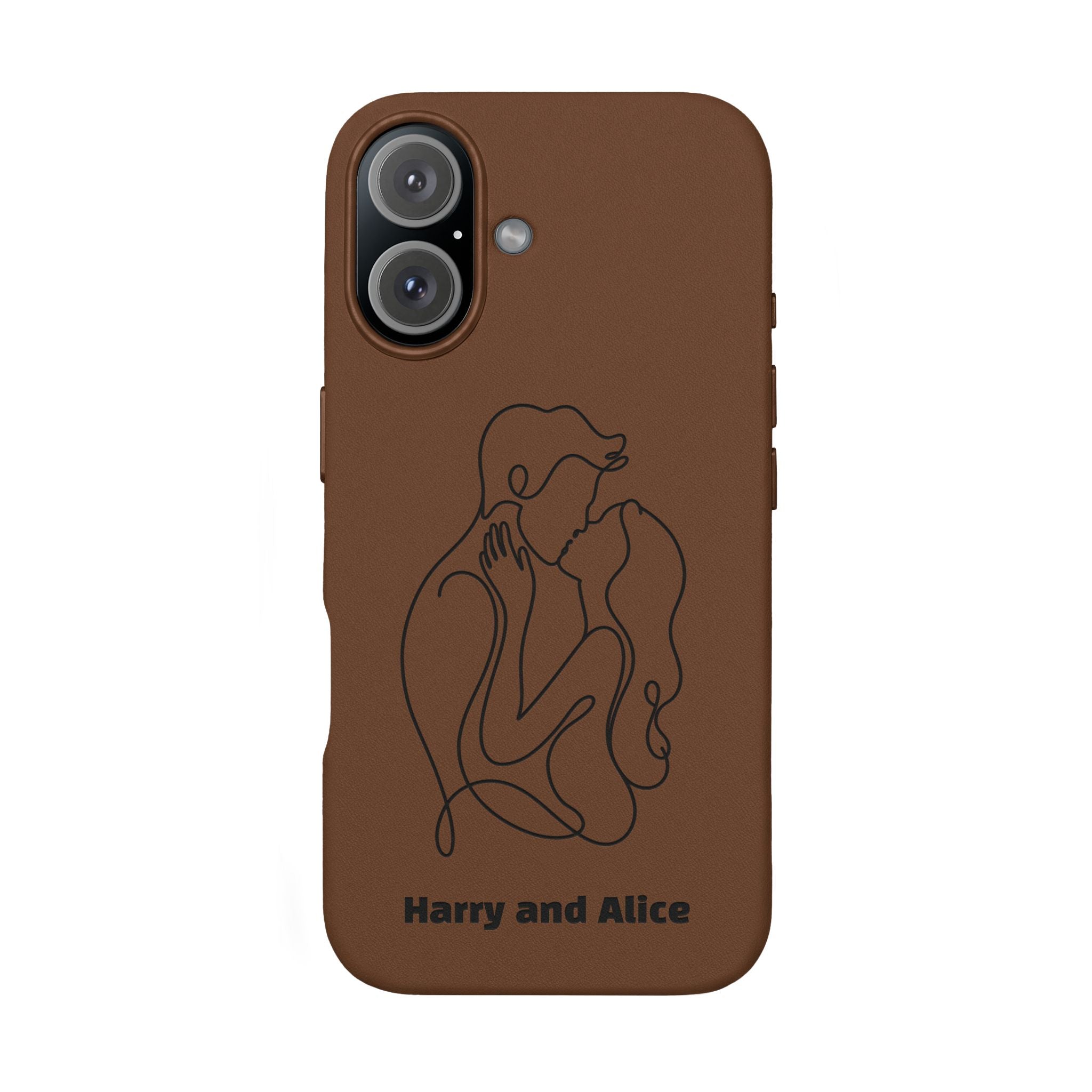 Personalized PU Leather Phone Case — Minimal Couple Line Art Engraved (Custom Names and Design)