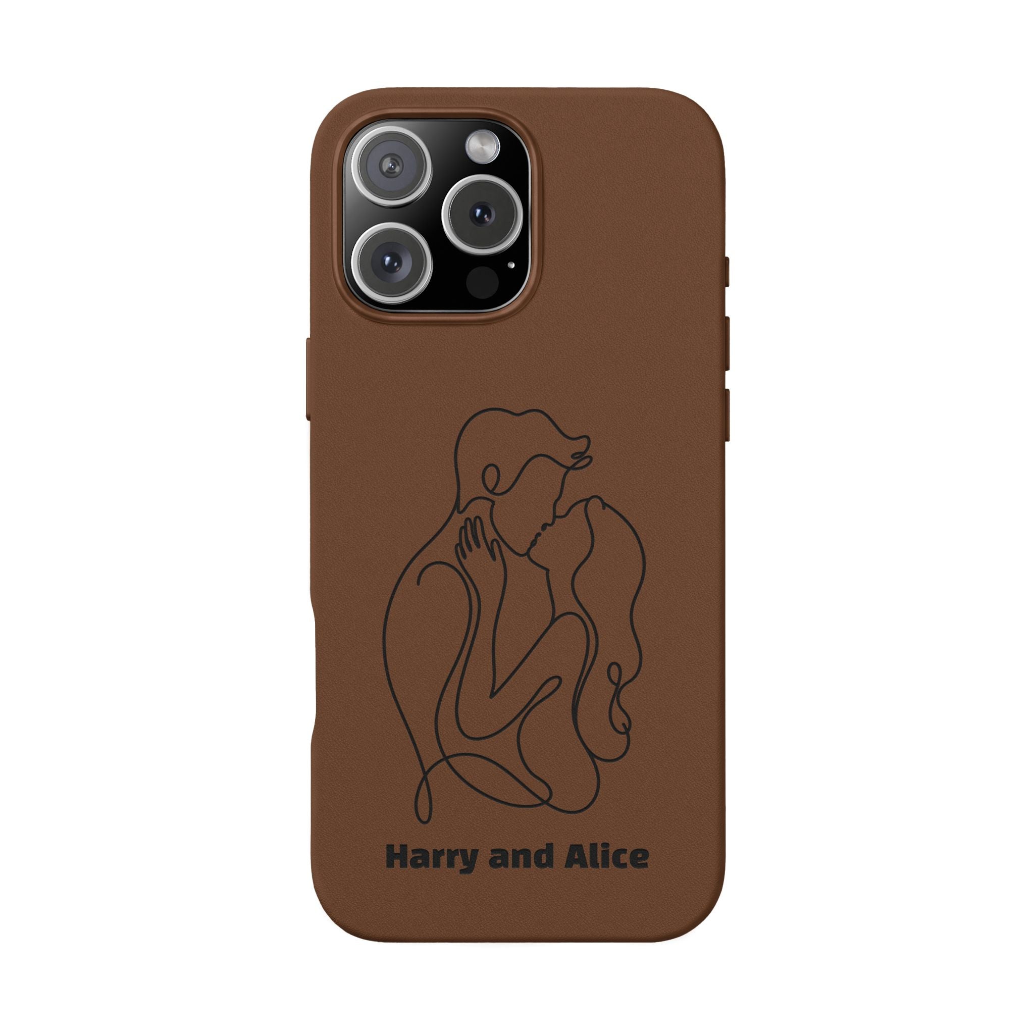 Personalized PU Leather Phone Case — Minimal Couple Line Art Engraved (Custom Names and Design)
