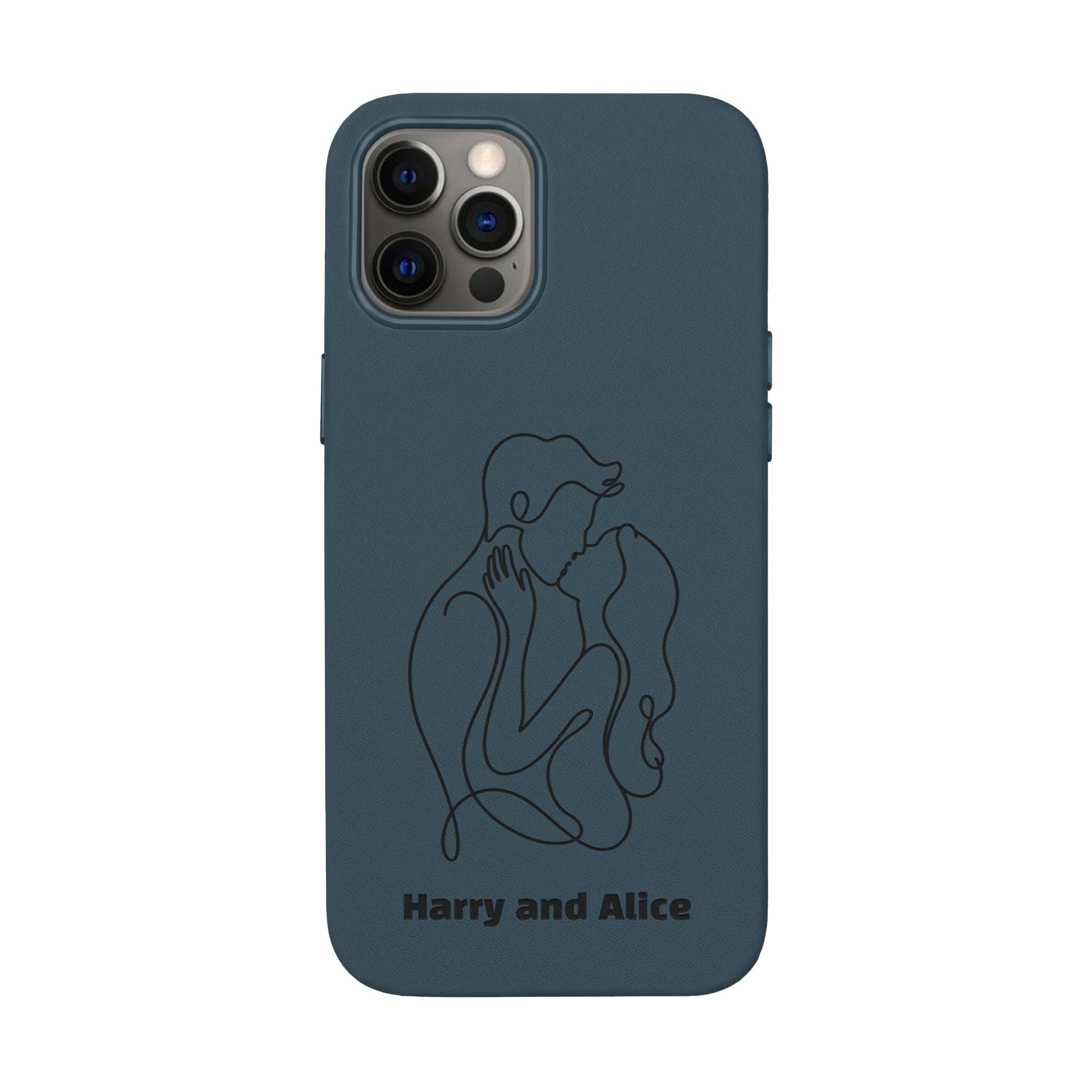 Personalized PU Leather Phone Case — Minimal Couple Line Art Engraved (Custom Names and Design)