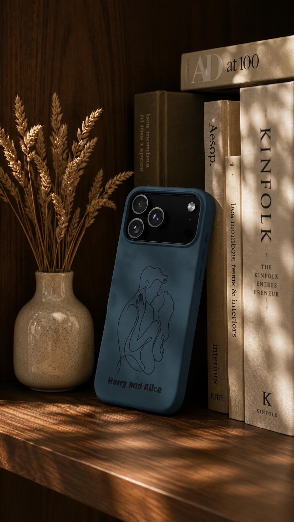 Personalized PU Leather Phone Case — Minimal Couple Line Art Engraved (Custom Names and Design)