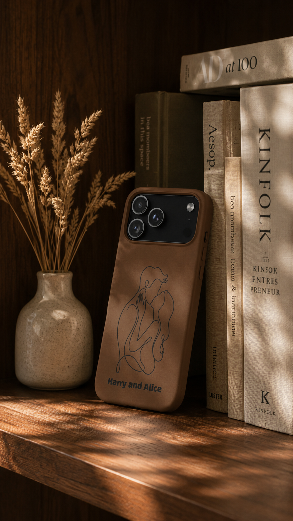 Personalized PU Leather Phone Case — Minimal Couple Line Art Engraved (Custom Names and Design)