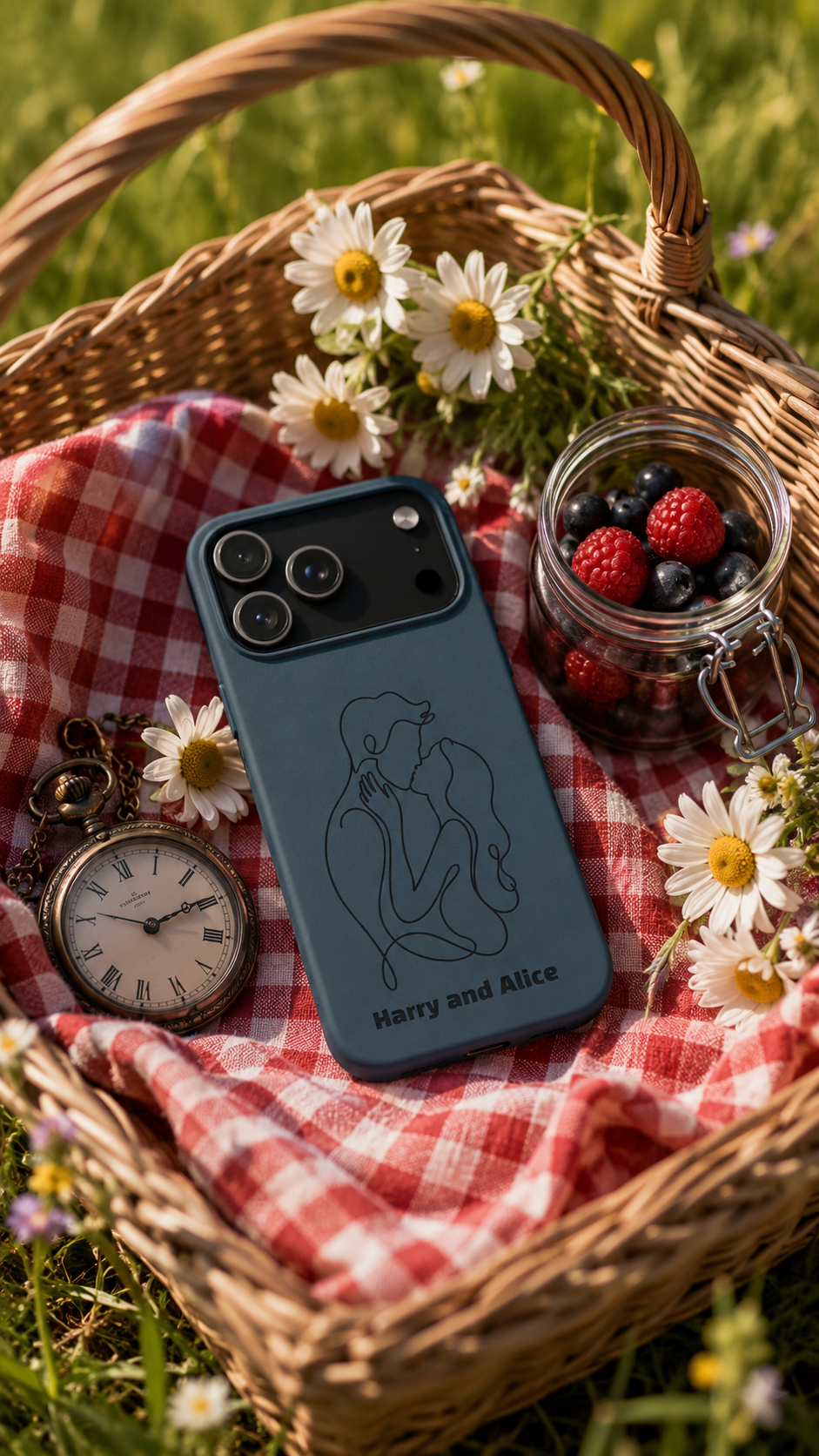 Personalized PU Leather Phone Case — Minimal Couple Line Art Engraved (Custom Names and Design)