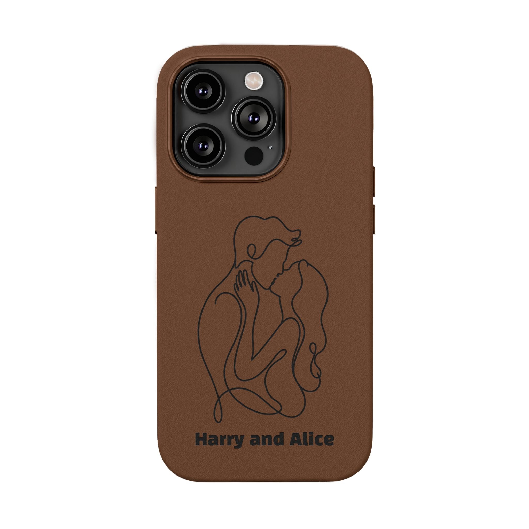 Personalized PU Leather Phone Case — Minimal Couple Line Art Engraved (Custom Names and Design)