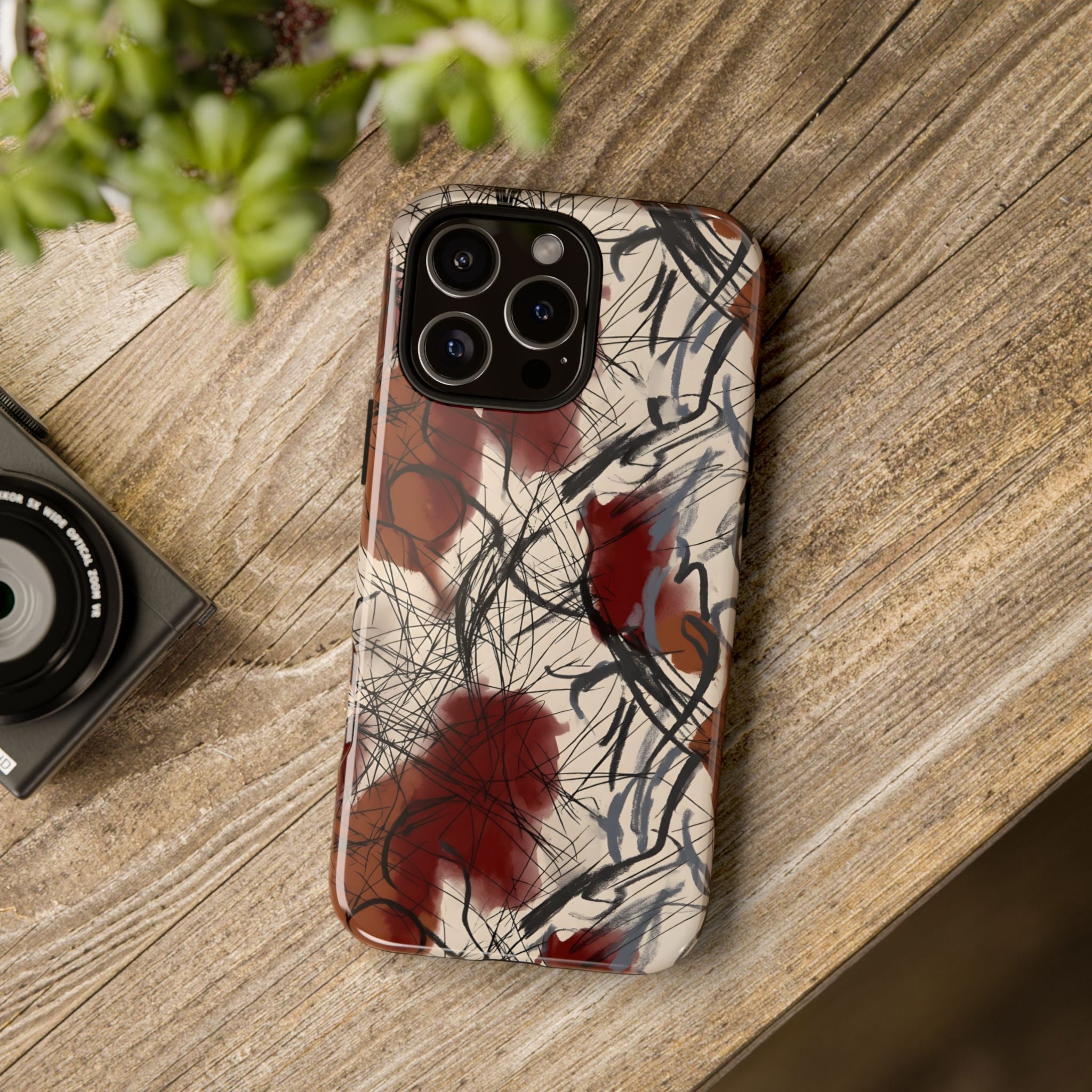 Visceral Threads Abstract Line Art Tough Phone Case | Edgy Modern Aesthetic