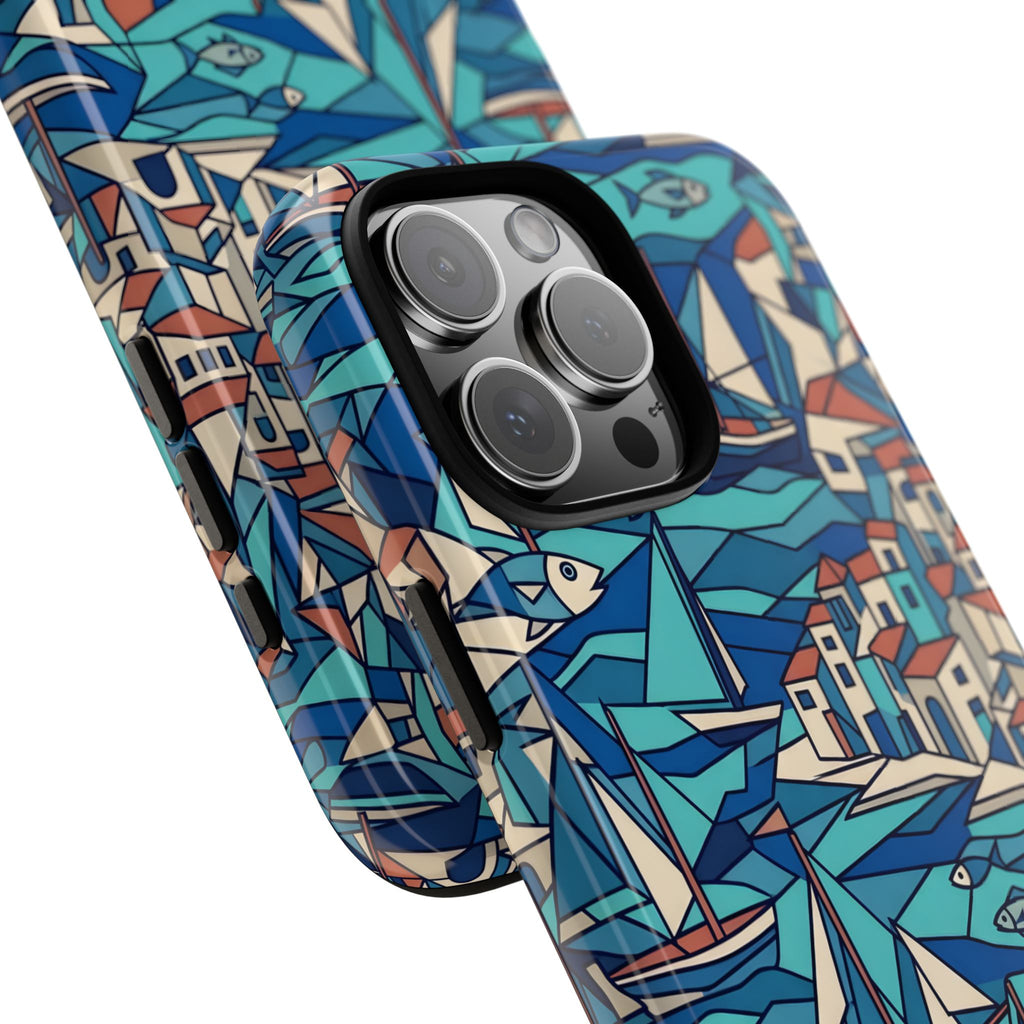Abstract Cubist Nautical Tough Phone Case | Coastal Sailboat Art Aesthetic