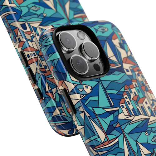 Abstract Cubist Nautical Tough Phone Case | Coastal Sailboat Art Aesthetic