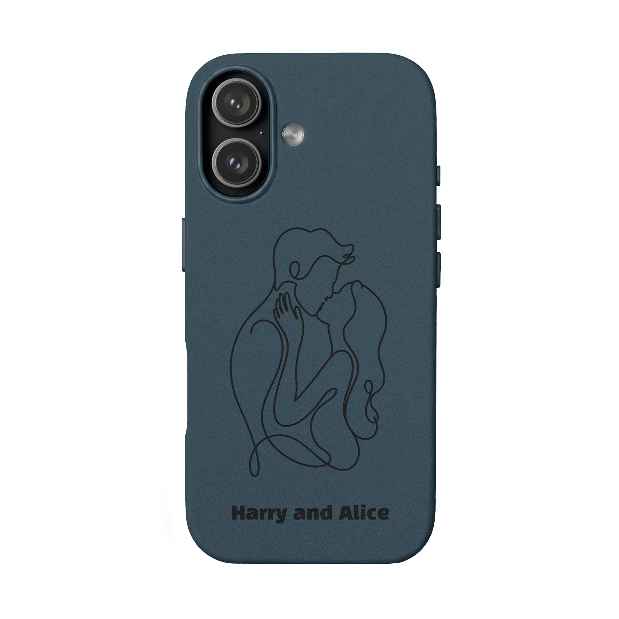 Personalized PU Leather Phone Case — Minimal Couple Line Art Engraved (Custom Names and Design)