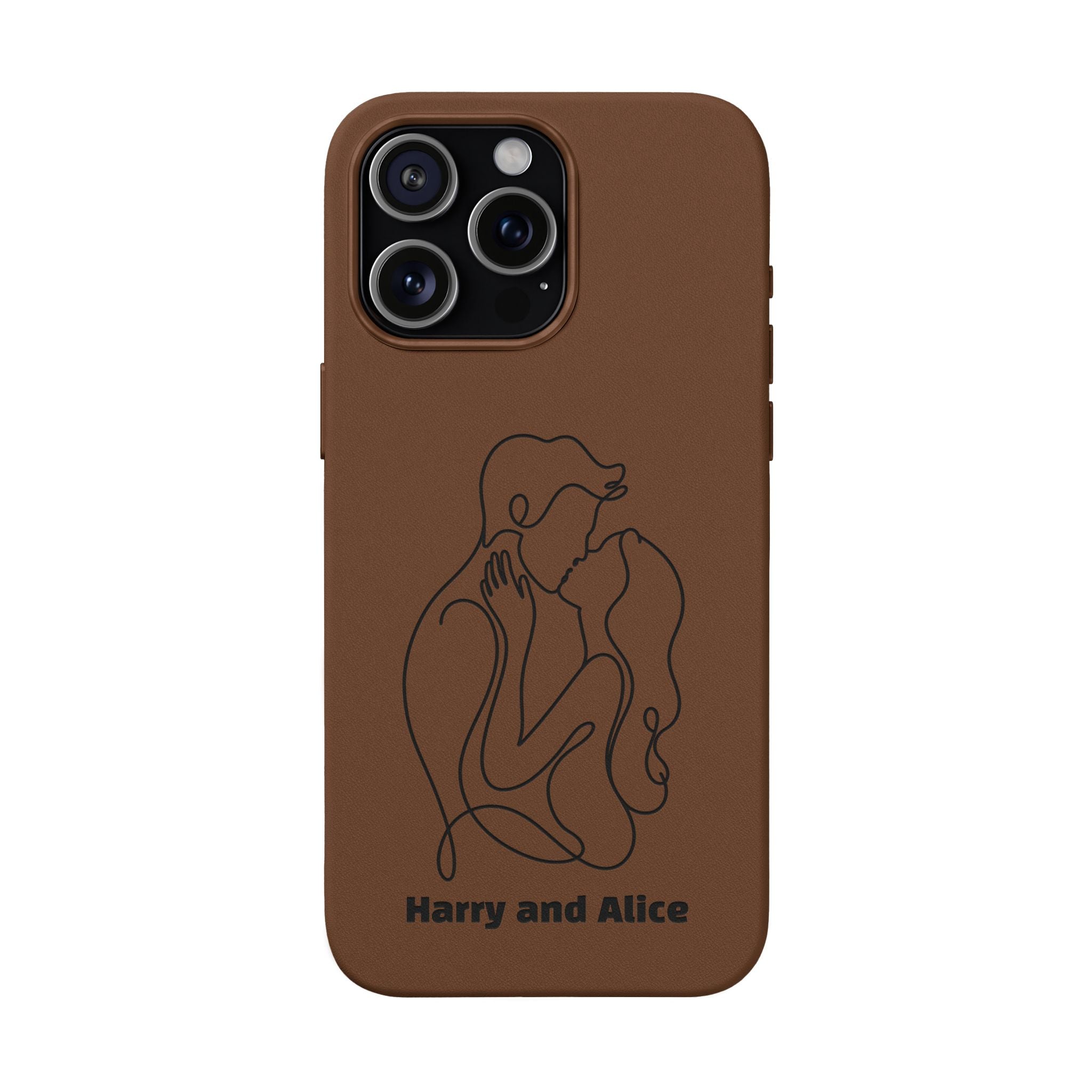Personalized PU Leather Phone Case — Minimal Couple Line Art Engraved (Custom Names and Design)