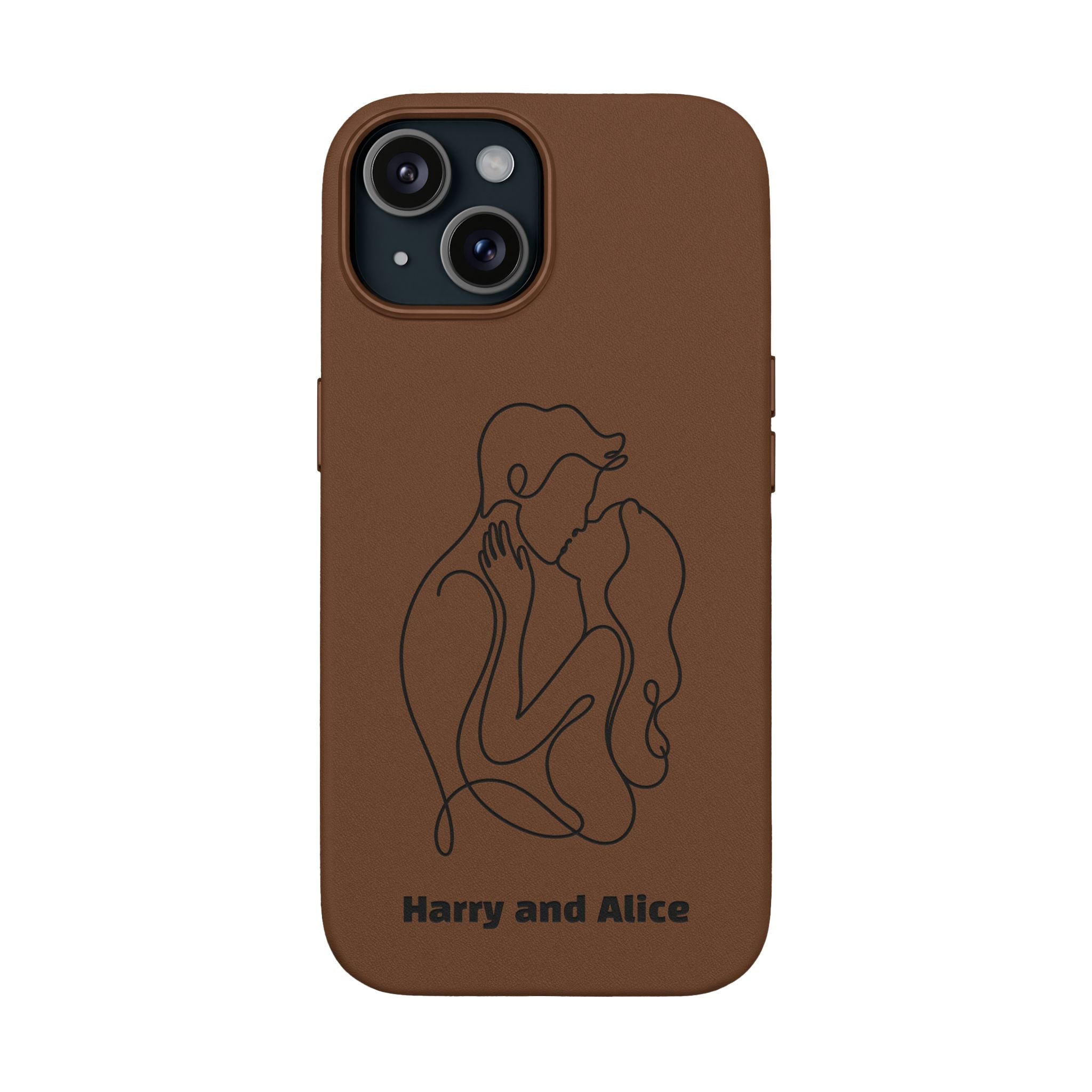Personalized PU Leather Phone Case — Minimal Couple Line Art Engraved (Custom Names and Design)