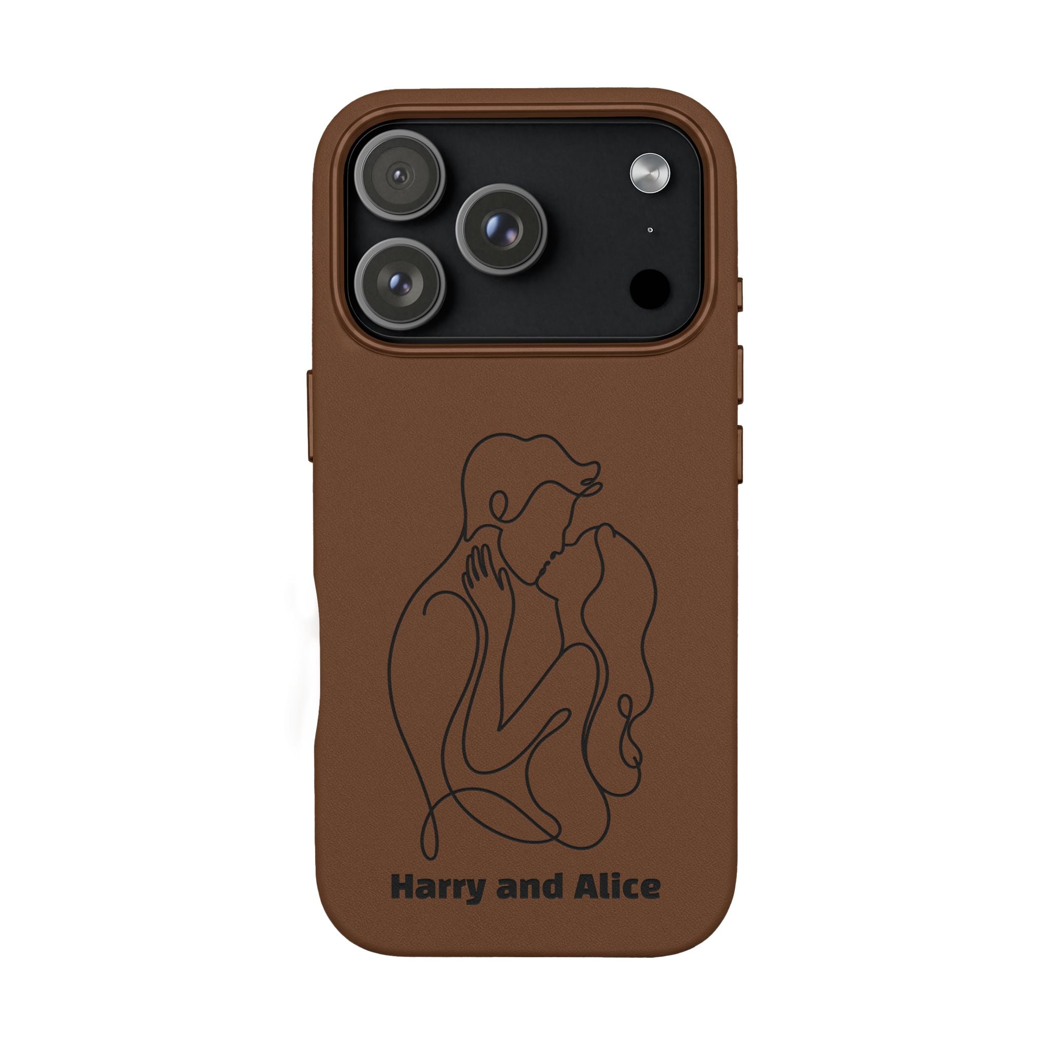 Personalized PU Leather Phone Case — Minimal Couple Line Art Engraved (Custom Names and Design)