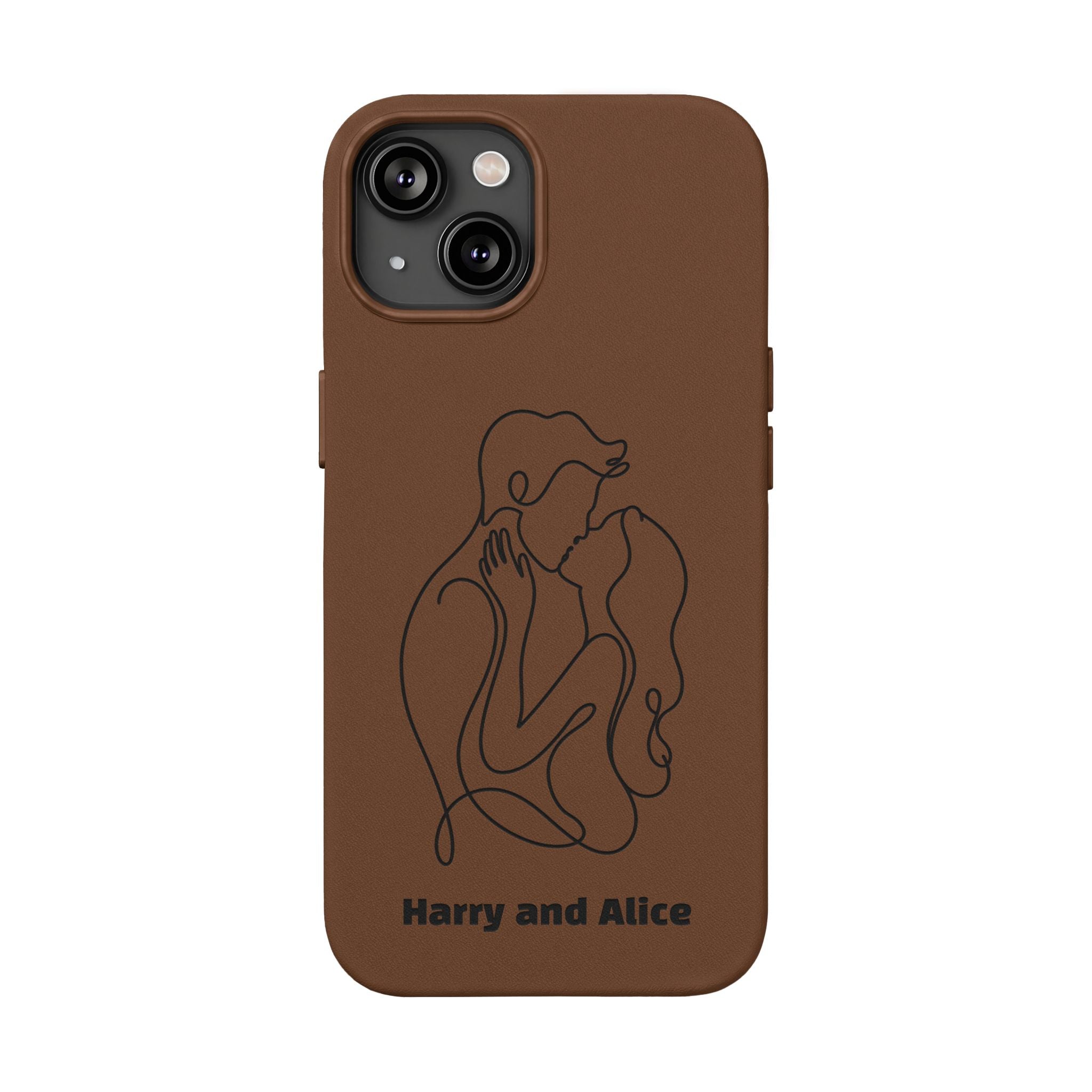 Personalized PU Leather Phone Case — Minimal Couple Line Art Engraved (Custom Names and Design)