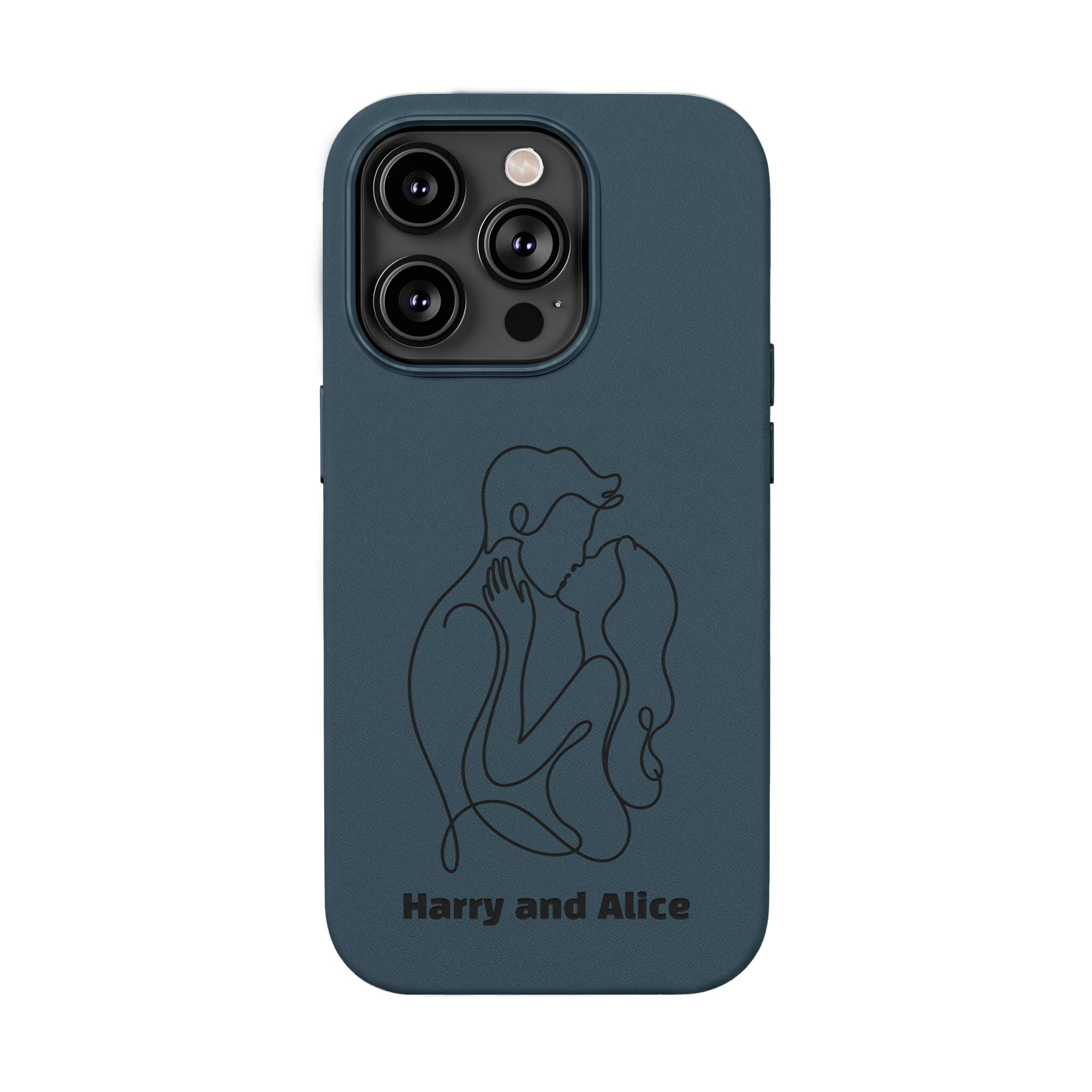 Personalized PU Leather Phone Case — Minimal Couple Line Art Engraved (Custom Names and Design)