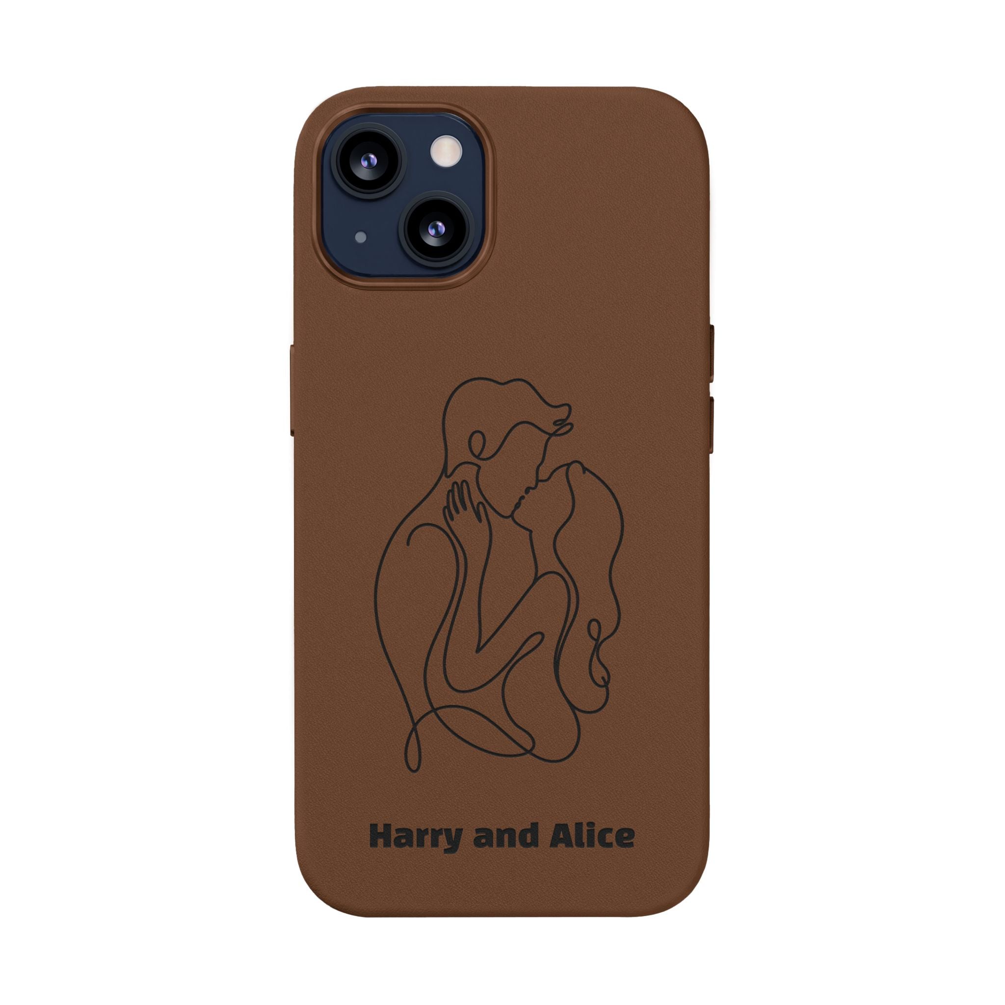 Personalized PU Leather Phone Case — Minimal Couple Line Art Engraved (Custom Names and Design)