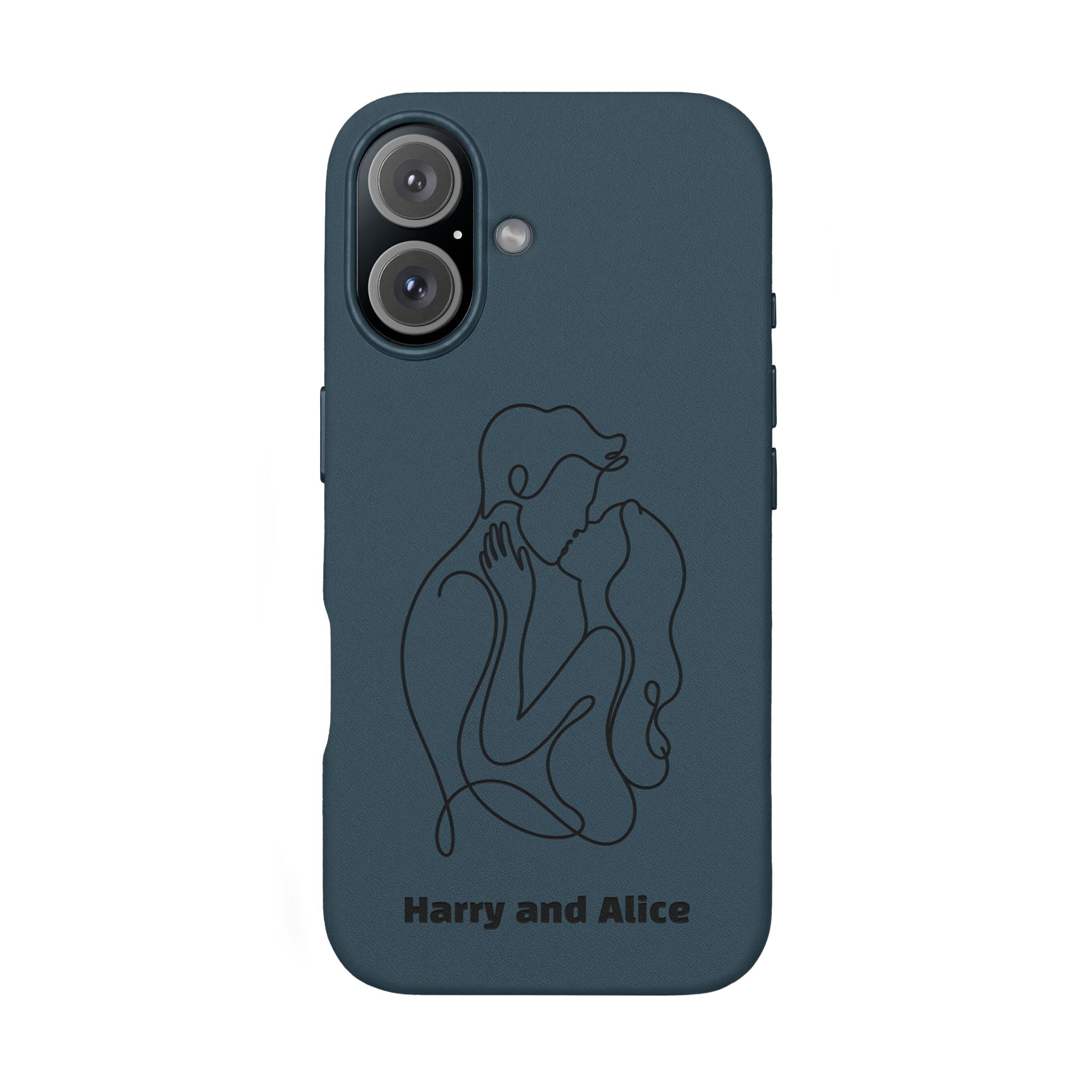 Personalized PU Leather Phone Case — Minimal Couple Line Art Engraved (Custom Names and Design)