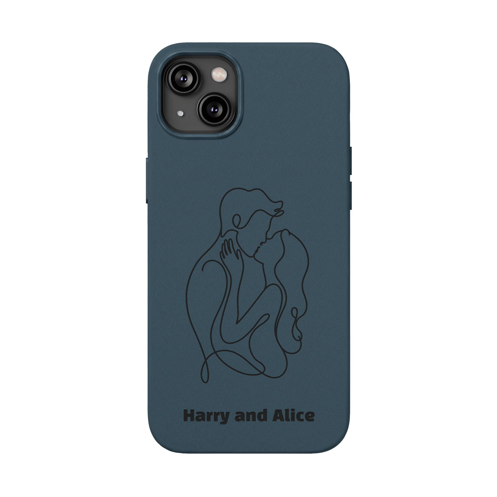 Personalized PU Leather Phone Case — Minimal Couple Line Art Engraved (Custom Names and Design)