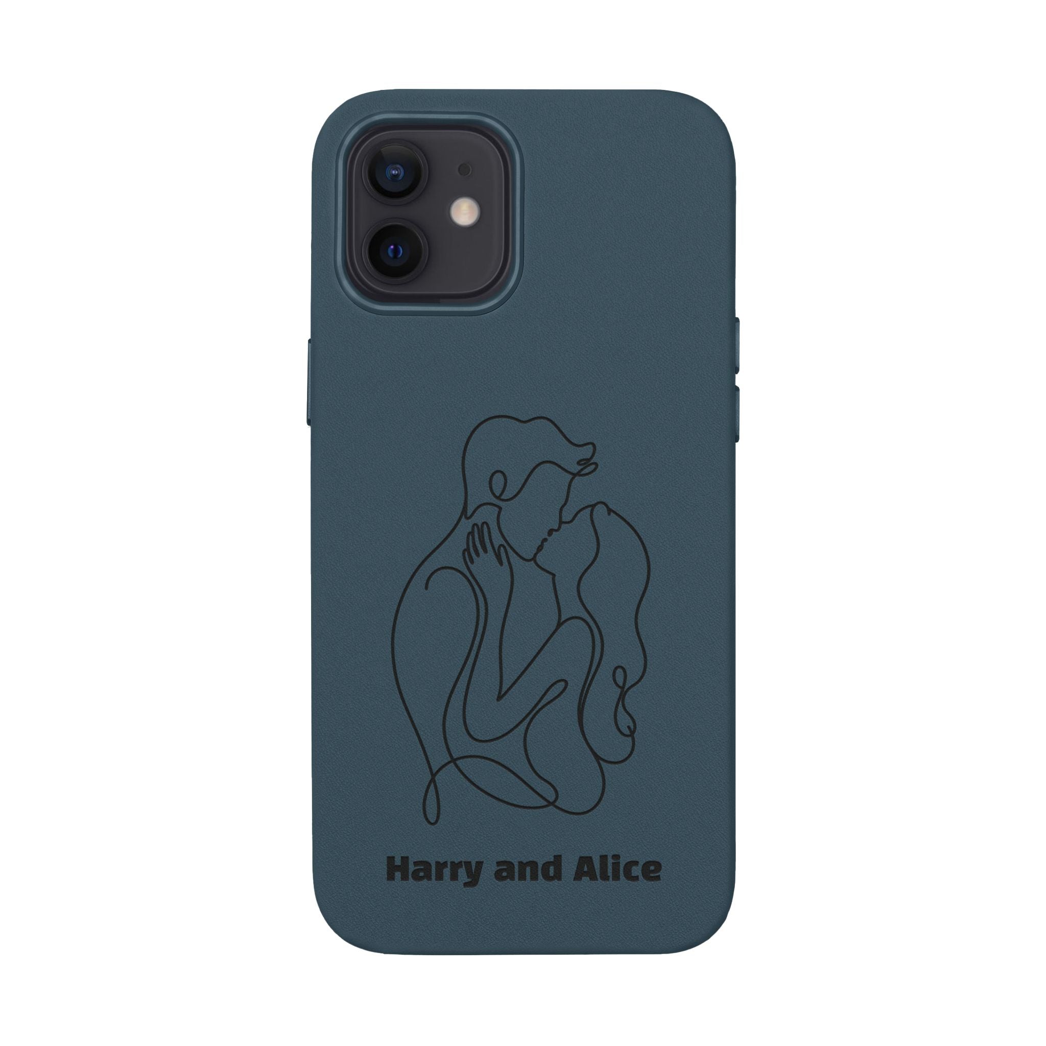 Personalized PU Leather Phone Case — Minimal Couple Line Art Engraved (Custom Names and Design)