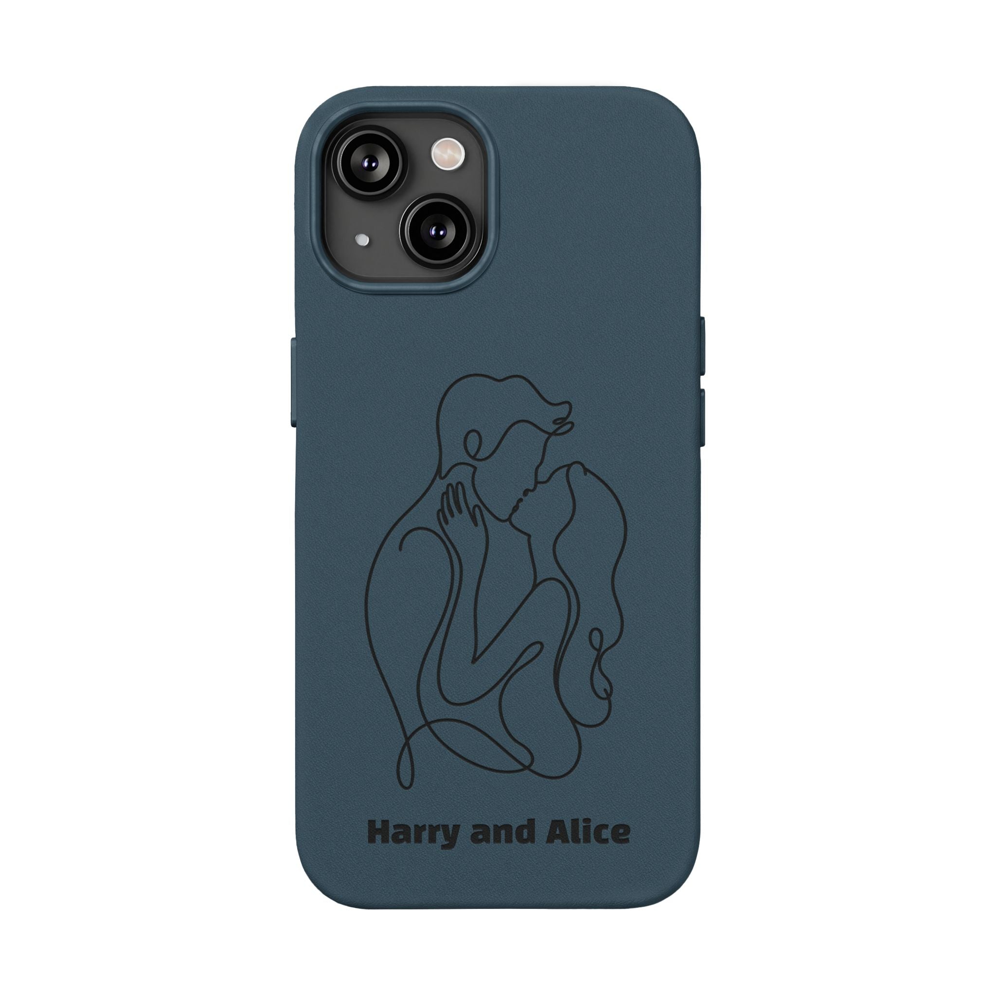 Personalized PU Leather Phone Case — Minimal Couple Line Art Engraved (Custom Names and Design)