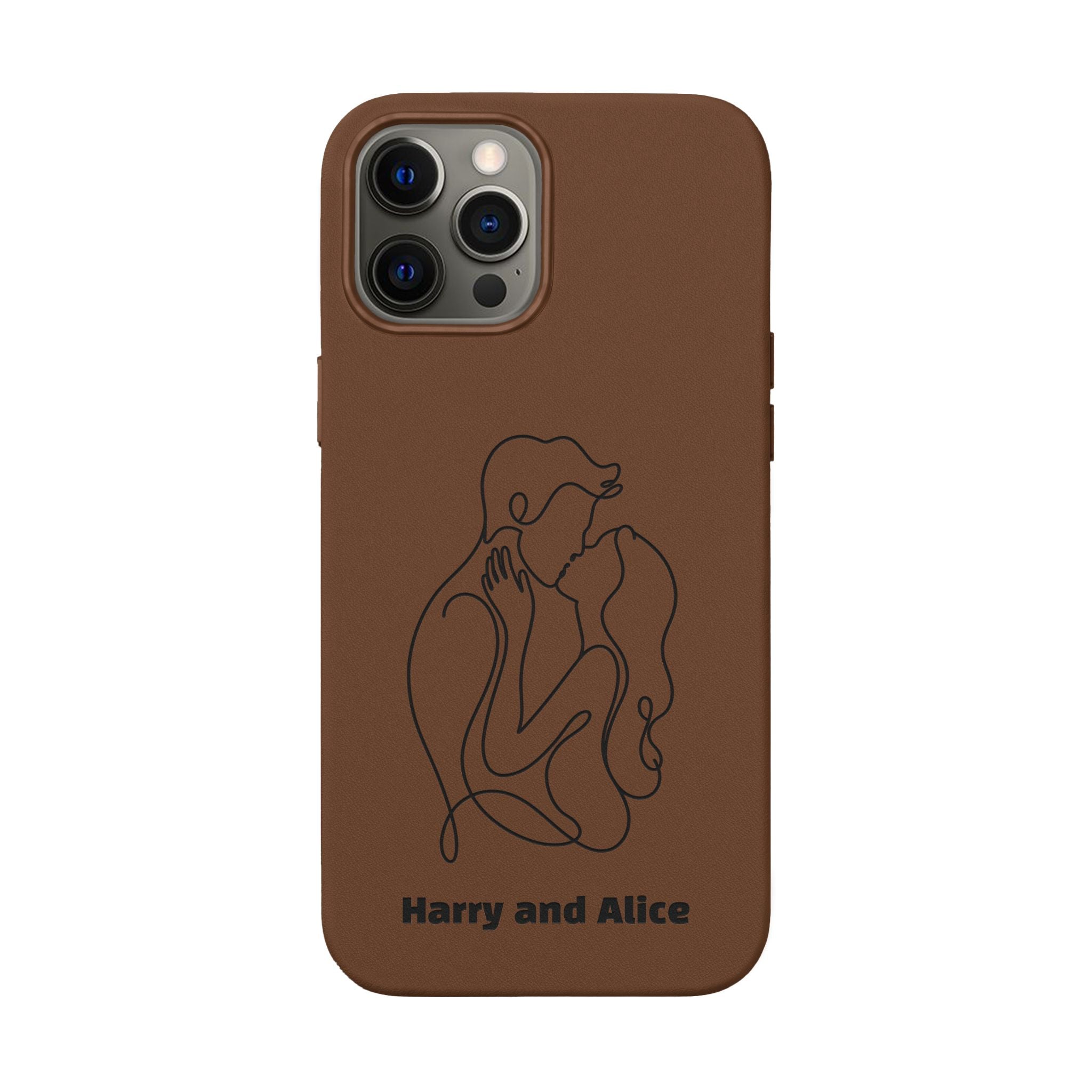 Personalized PU Leather Phone Case — Minimal Couple Line Art Engraved (Custom Names and Design)