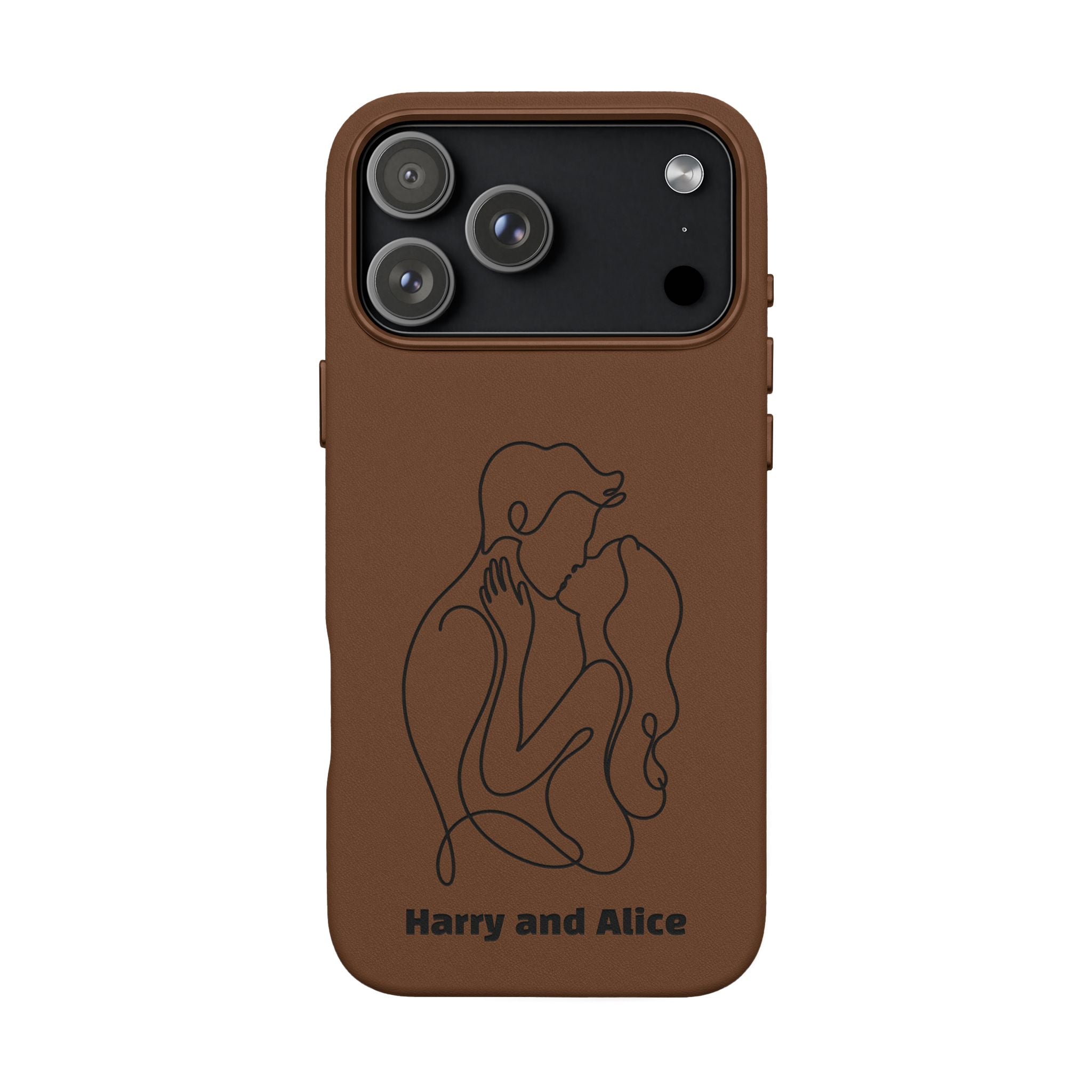 Personalized PU Leather Phone Case — Minimal Couple Line Art Engraved (Custom Names and Design)