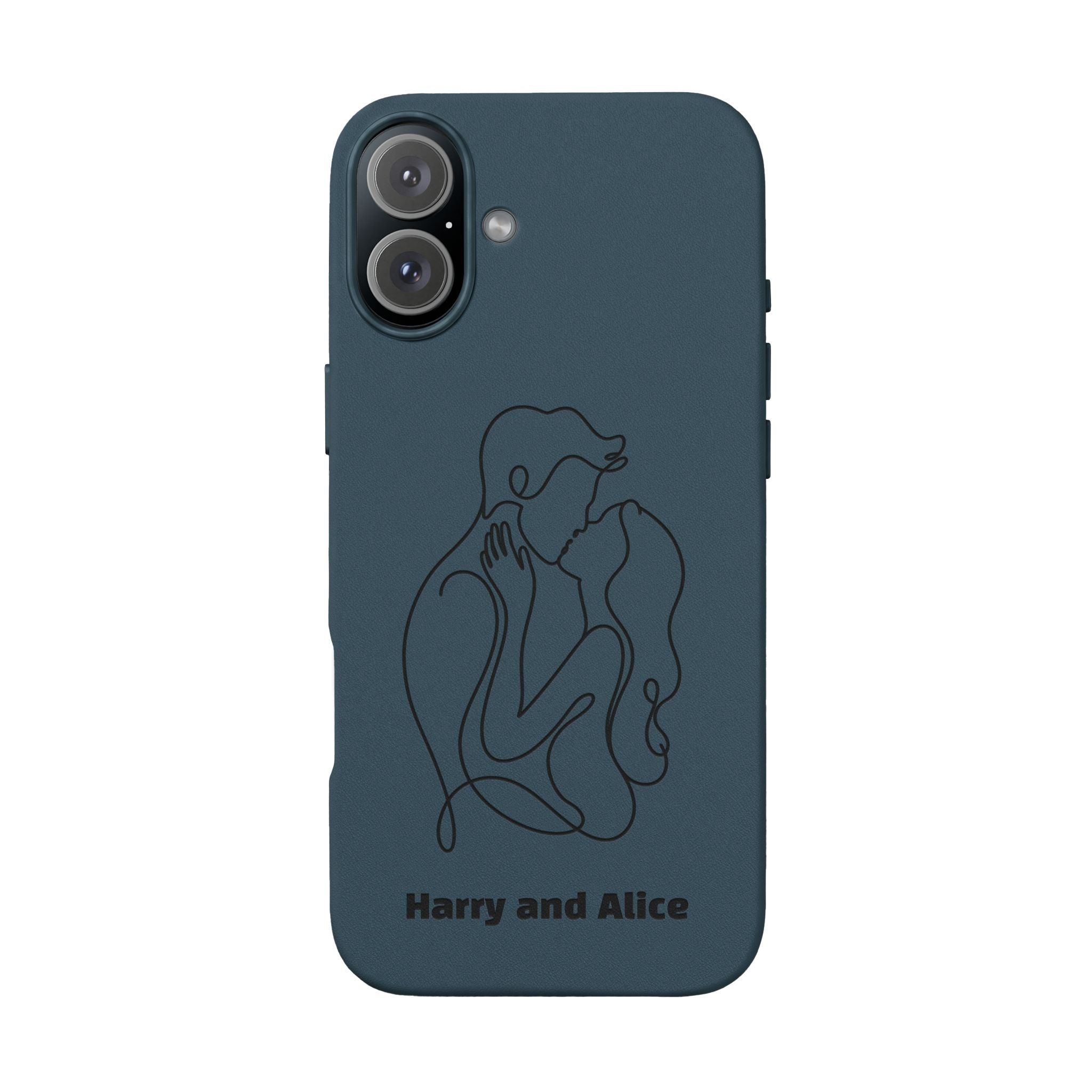 Personalized PU Leather Phone Case — Minimal Couple Line Art Engraved (Custom Names and Design)