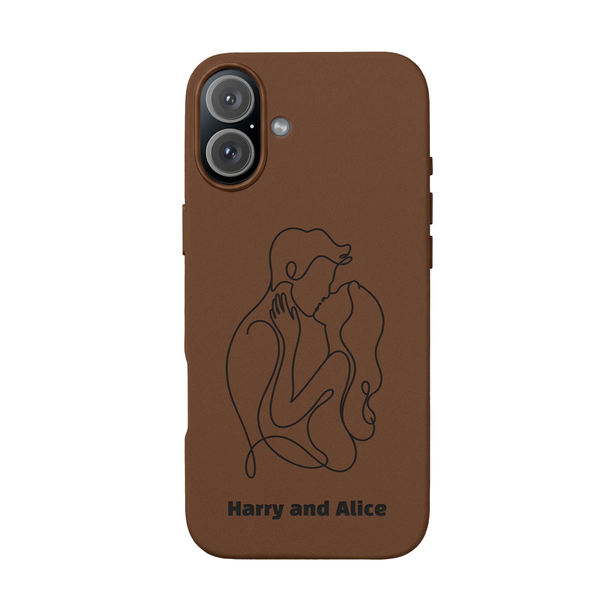 Personalized PU Leather Phone Case — Minimal Couple Line Art Engraved (Custom Names and Design)